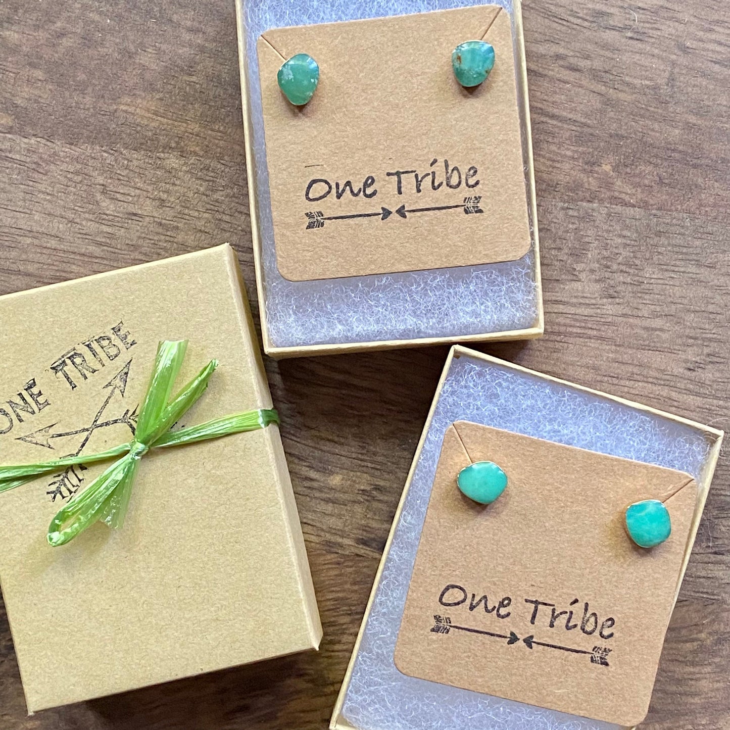 Green Chrysoprase Earrings – 14K Gold Electroplated Gemstone Stud Earrings – Handmade Gift for Her