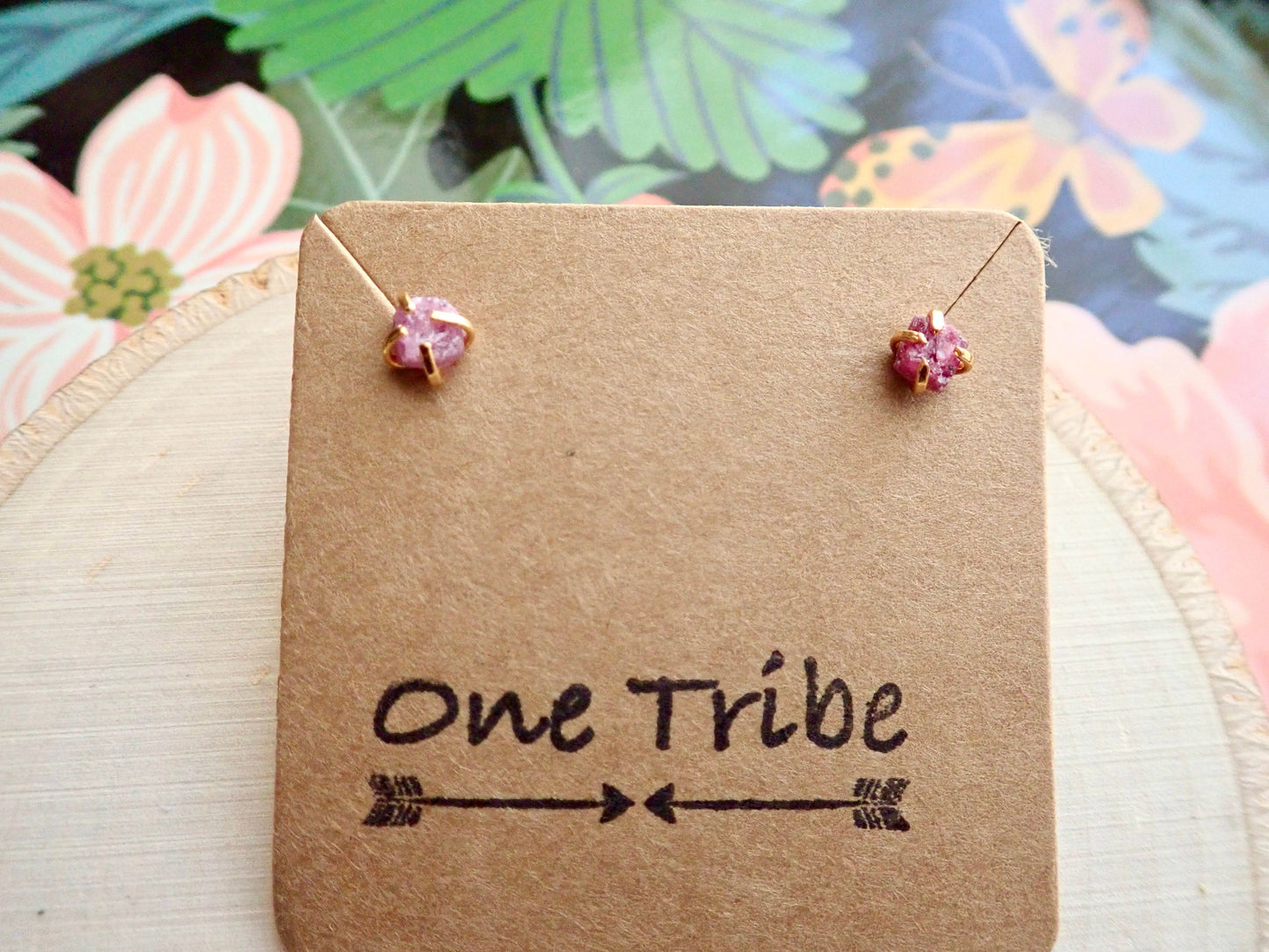 Tiny Raw Ruby Stud Earrings -14K Gold Plated - July Birthstone Earrings - Natural Gemstone Earrings
