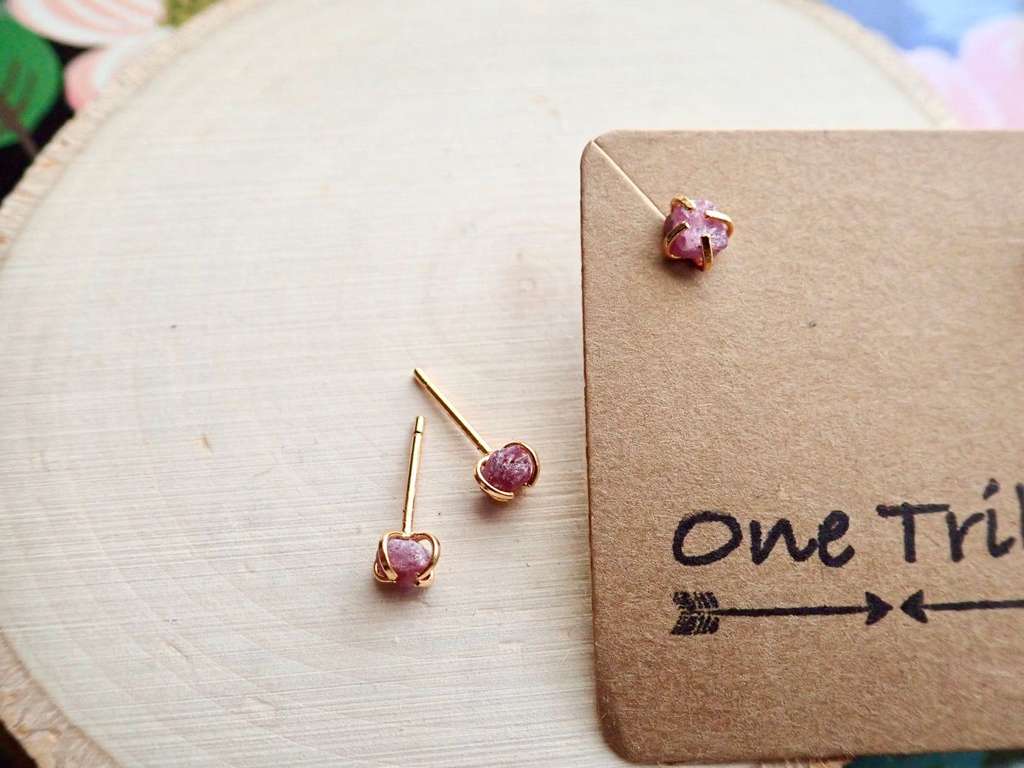 Tiny Raw Ruby Stud Earrings -14K Gold Plated - July Birthstone Earrings - Natural Gemstone Earrings