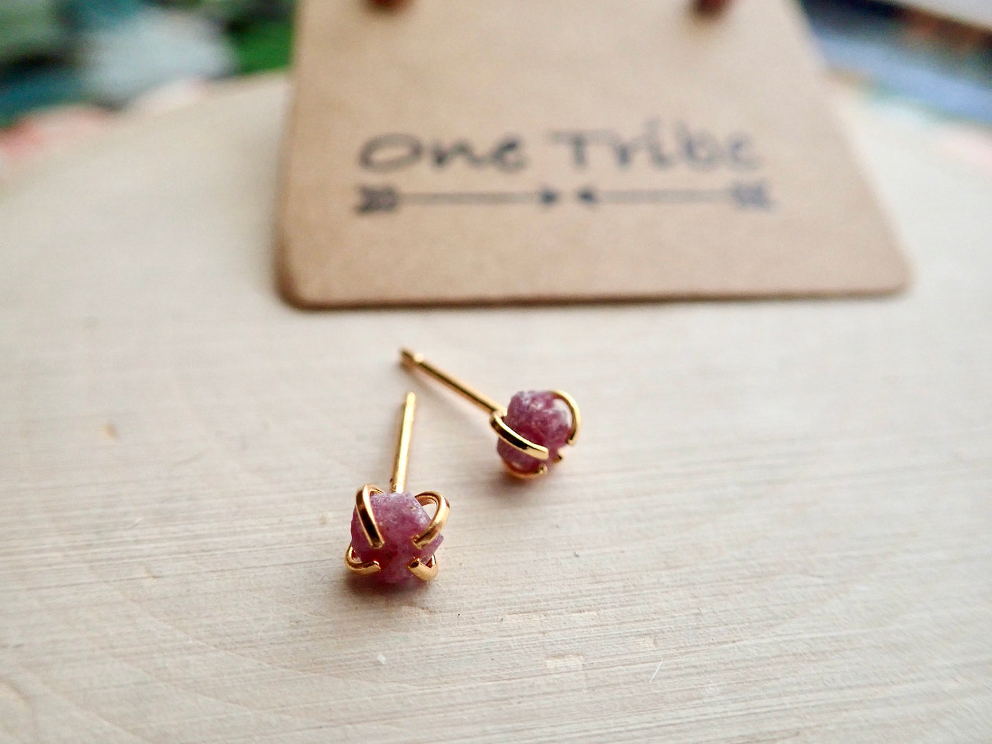 Tiny Raw Ruby Stud Earrings -14K Gold Plated - July Birthstone Earrings - Natural Gemstone Earrings