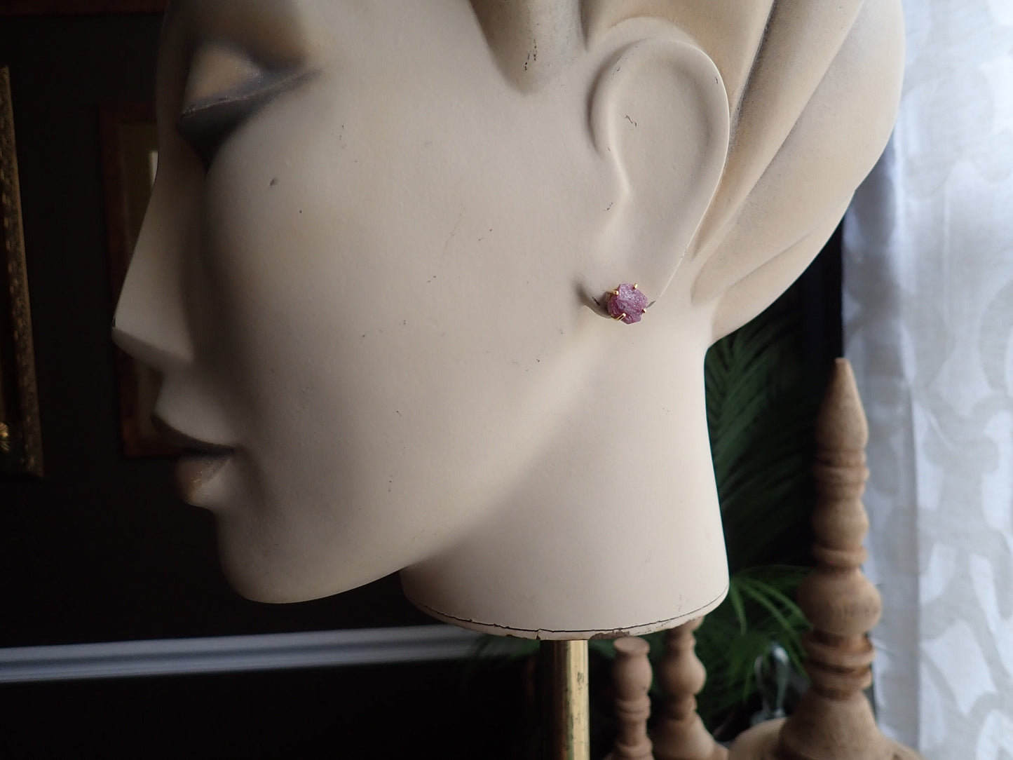 Raw Ruby Stud Earrings – Rough Gemstones in 14k Gold Over Sterling Silver, July Birthstone Jewelry