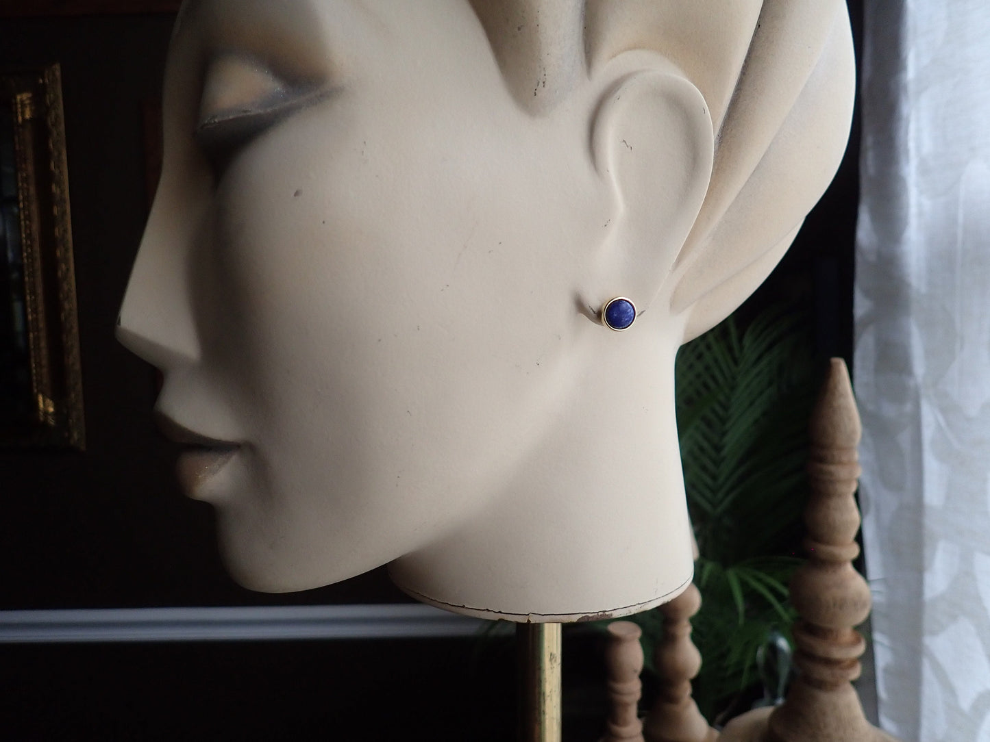Deep Blue Lapis Stud Earrings – Classic 14k Gold Plated Bezel Design - September Birthstone