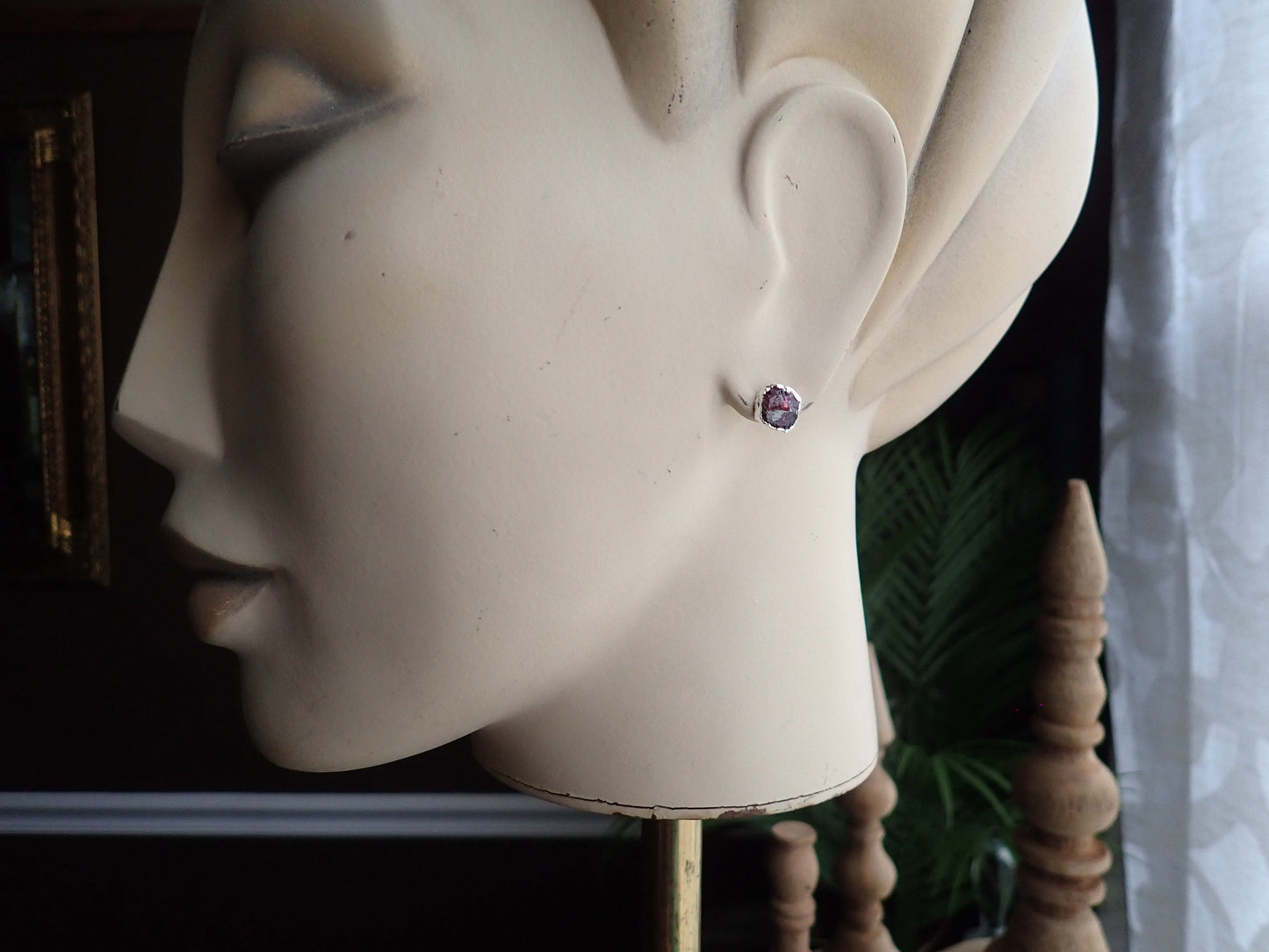 Organic Garnet Stud Earrings | Handcrafted Sterling Silver Studs - Hypo-Allergenic Earrings