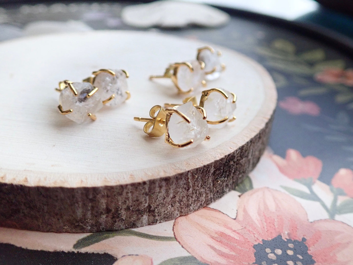 Herkimer Diamond Earrings - Raw Crystal Earrings, Natural Gemstone Studs