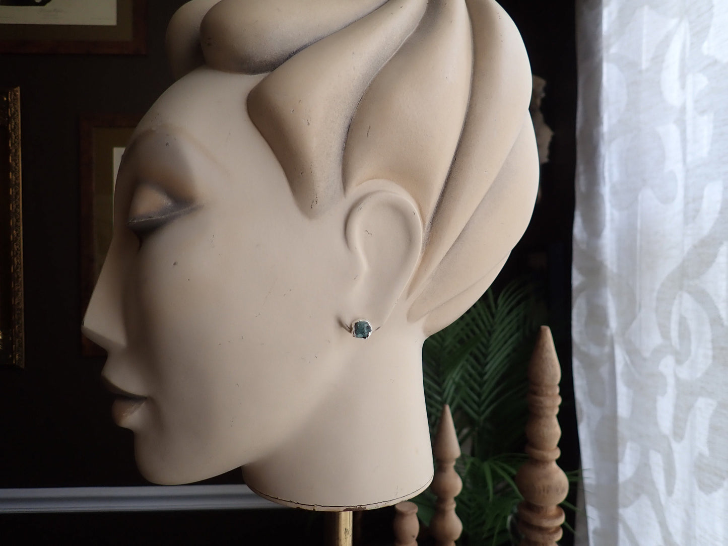 Raw Emerald Stud Earrings – Natural May Birthstone in Silver | Crystal Earrings for Her