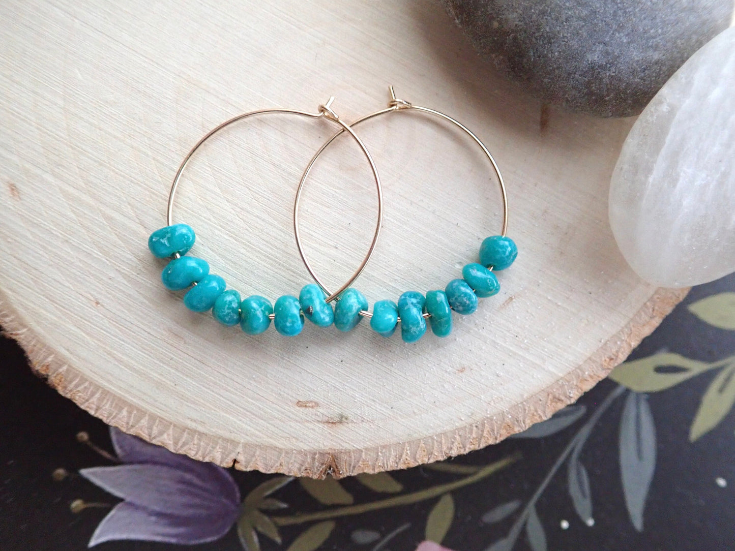 Genuine Turquoise Earrings, Turquoise Earrings ,Turquoise Hoop Earrings,Genuine Turquoise Earrings,Turquoise Beaded Hoops, Real Turquoise