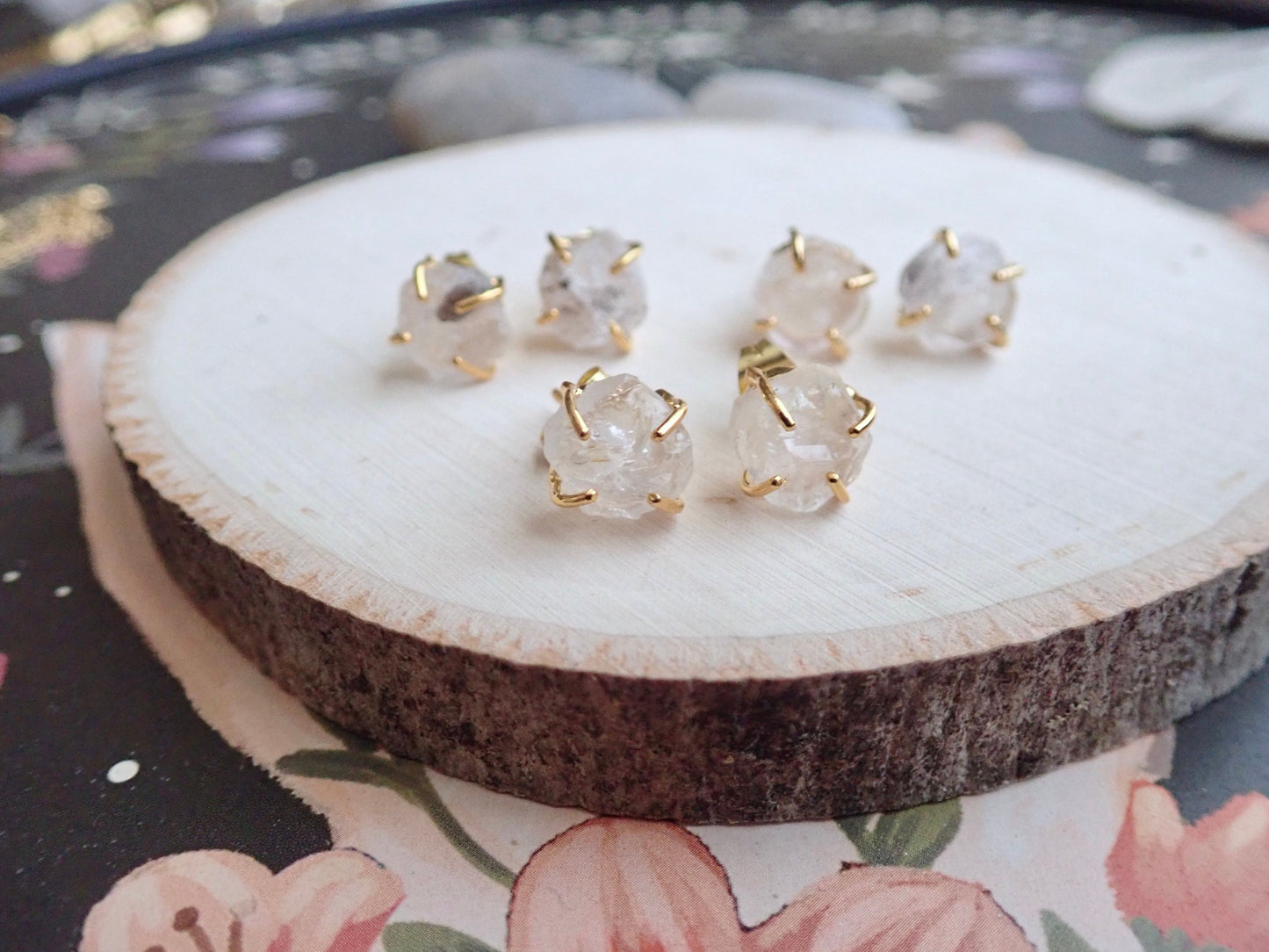 Herkimer Diamond Earrings - Raw Crystal Earrings, Natural Gemstone Studs