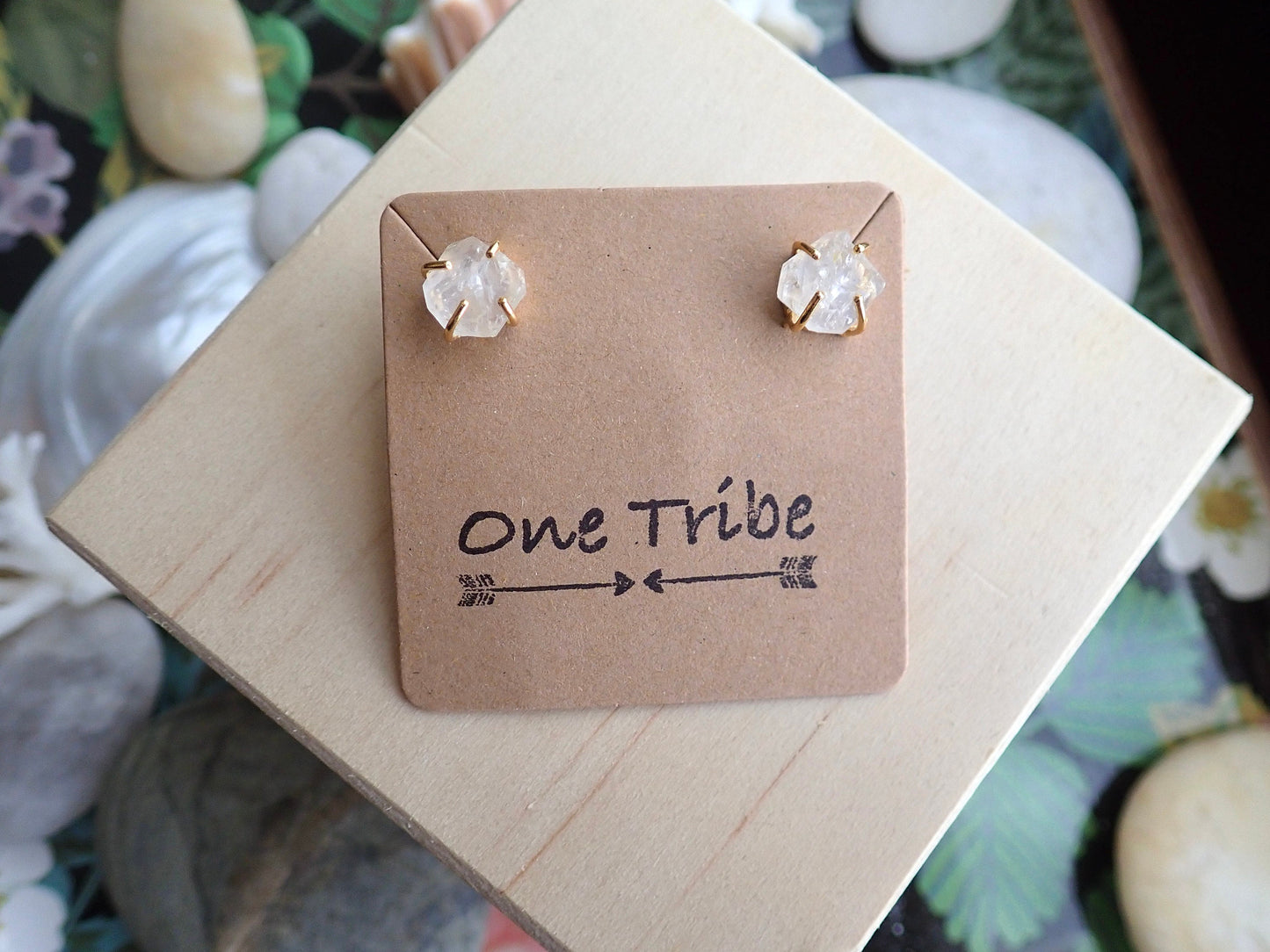 Herkimer Diamond Earrings - Raw Crystal Earrings, Natural Gemstone Studs