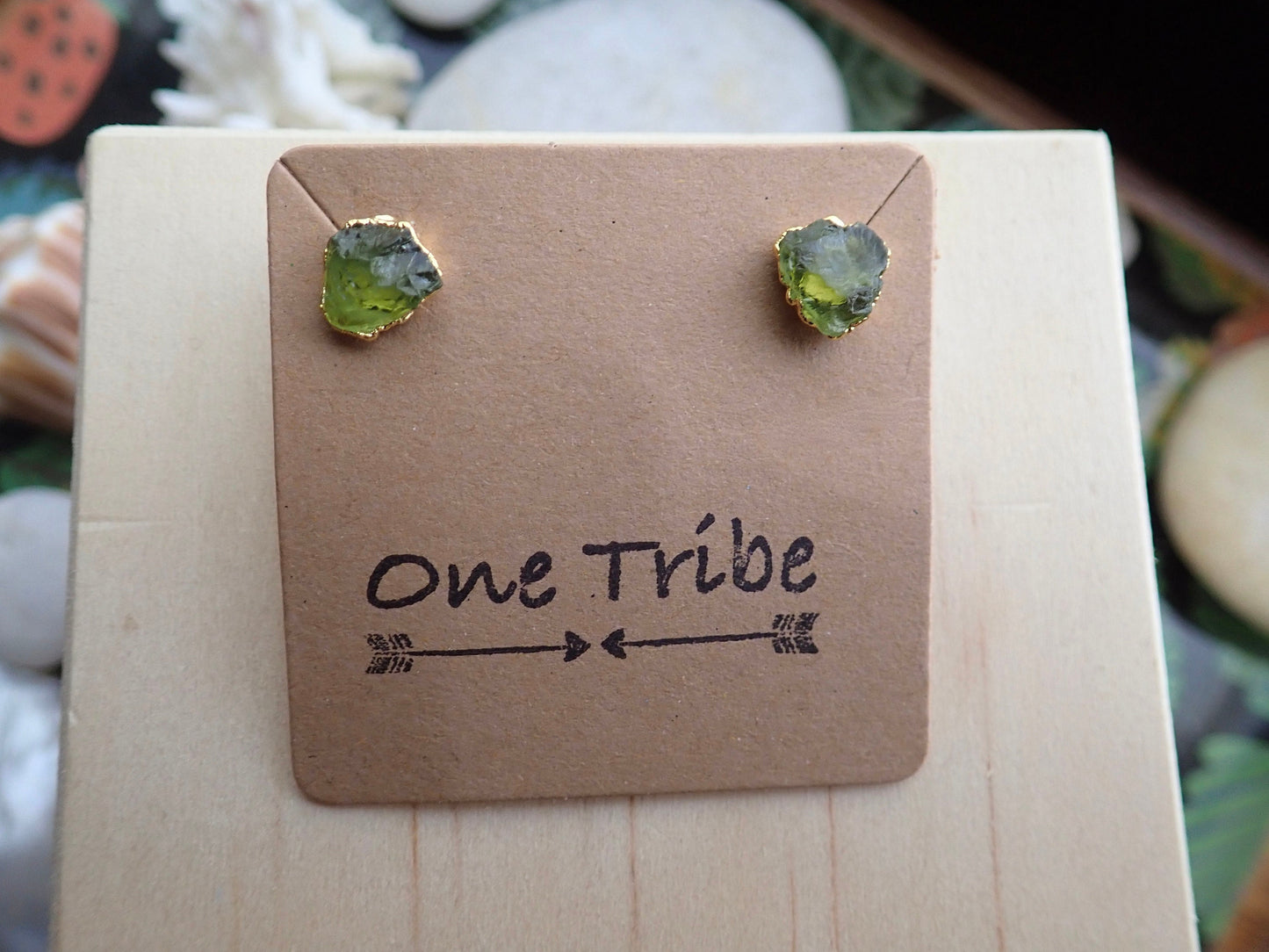 Raw Peridot Stud Earrings - Natural Green Crystal Gemstone  - August Birthday Gift