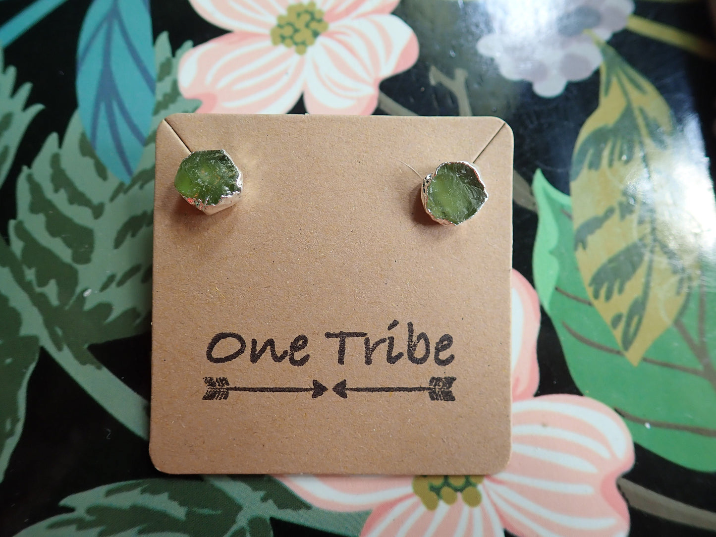 Raw Peridot Stud Earrings – Sterling Silver Electroplated | Natural August Birthstone Jewelry