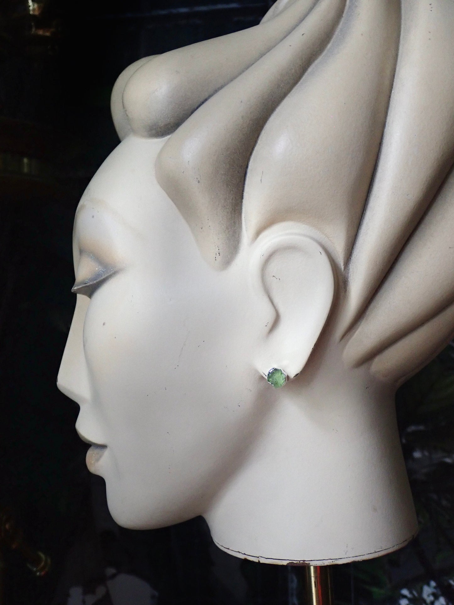 Raw Peridot Stud Earrings – Sterling Silver Electroplated | Natural August Birthstone Jewelry