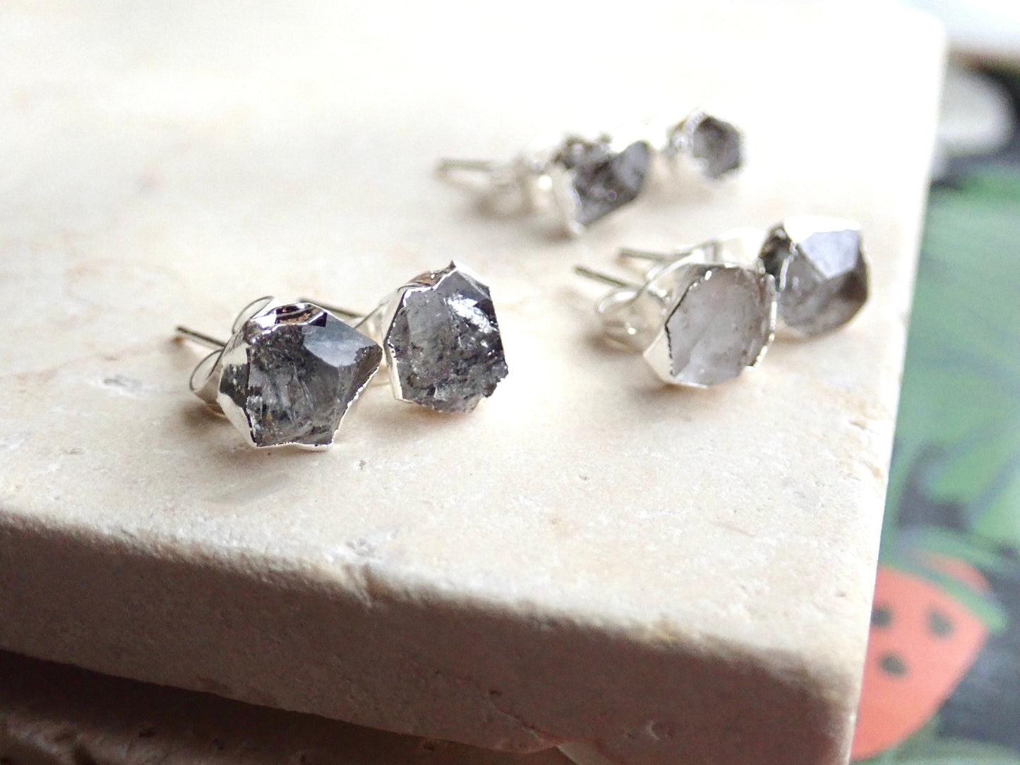 Raw Herkimer Diamond Stud Earrings | 14K Gold Plated | Natural Crystal Jewelry