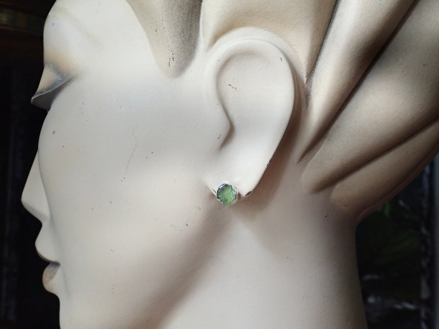 Raw Peridot Stud Earrings – Sterling Silver Electroplated | Natural August Birthstone Jewelry