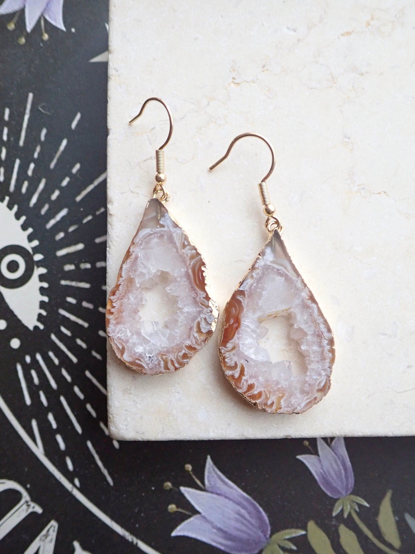 Aster Agate Slice Earrings