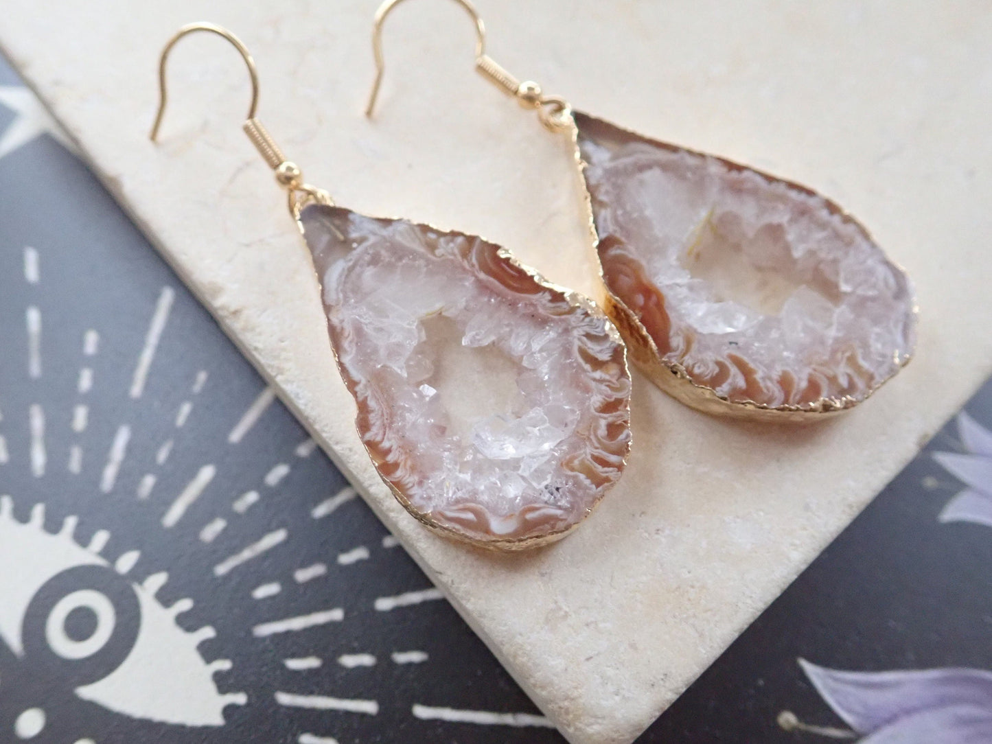 Aster Agate Slice Earrings