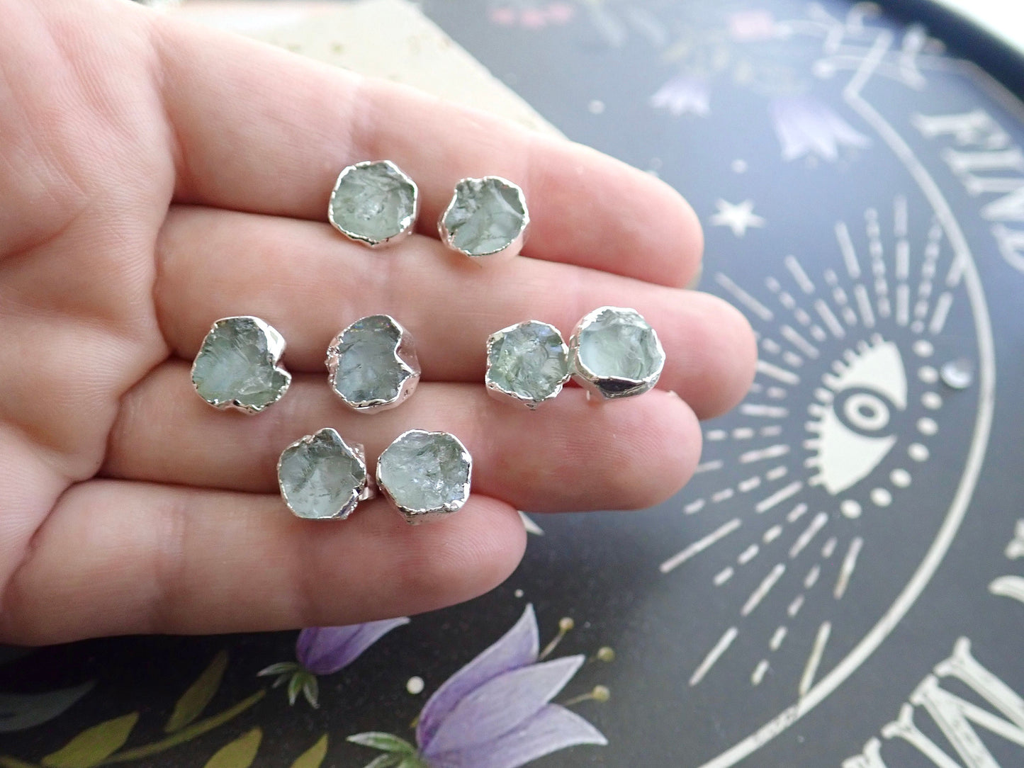 Raw Aquamarine Gemstone Stud Earrings – Sterling Silver | Natural March Birthstone Jewelry