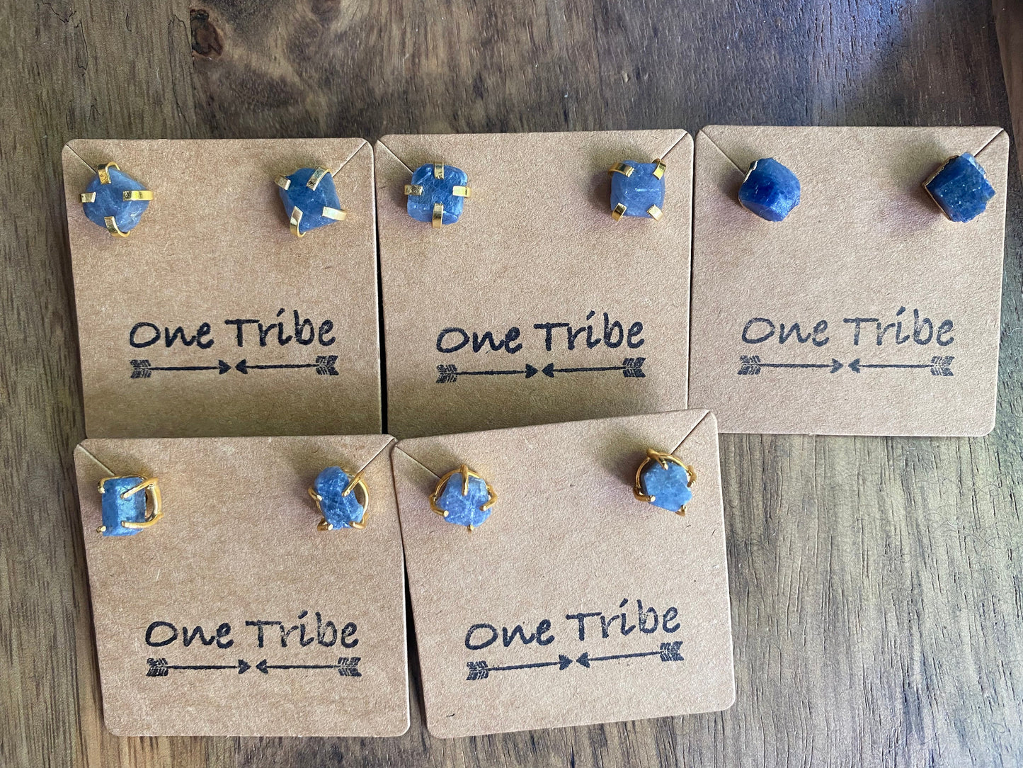 Raw Sapphire Prong Set Earrings – 14k Gold Plated, Natural Gemstone Studs