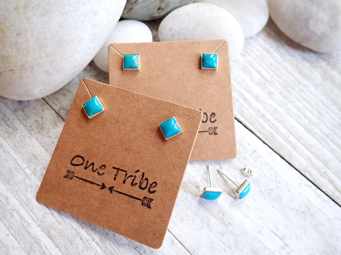 Square Turquoise Stud Earrings – Sterling Silver Bezel Set | Southwest-Inspired Gemstone Jewelry
