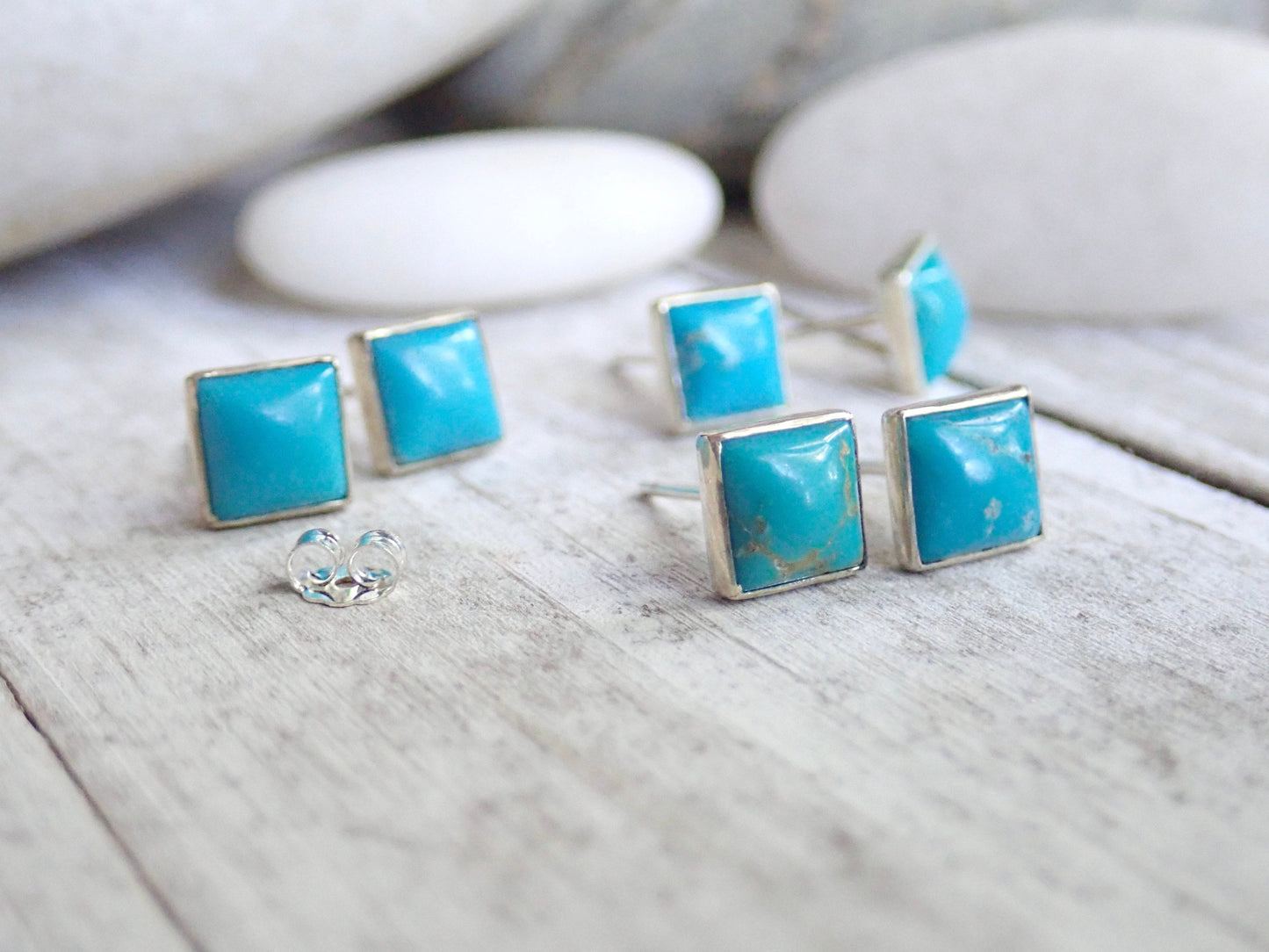 Turquoise Stud Earrings Sterling Silver Post, Turquoise Jewelry, December Birthstone Gift for Her, Hypo-allergenic Silver Gemstone Studs
