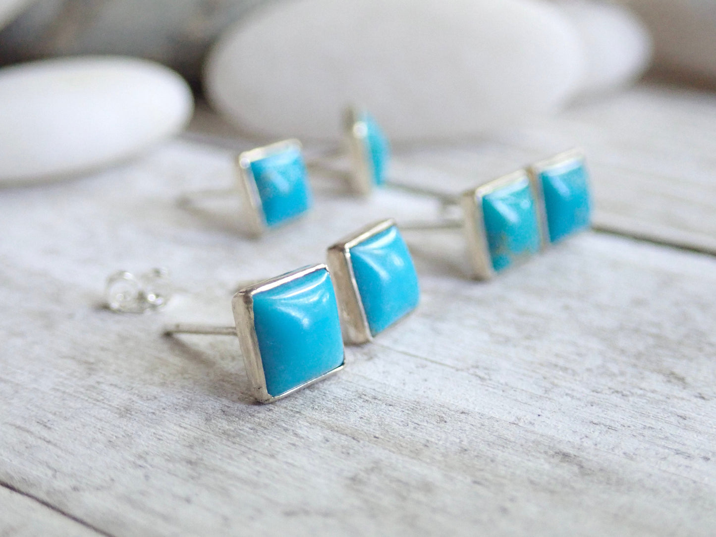 Turquoise Stud Earrings Sterling Silver Post, Turquoise Jewelry, December Birthstone Gift for Her, Hypo-allergenic Silver Gemstone Studs