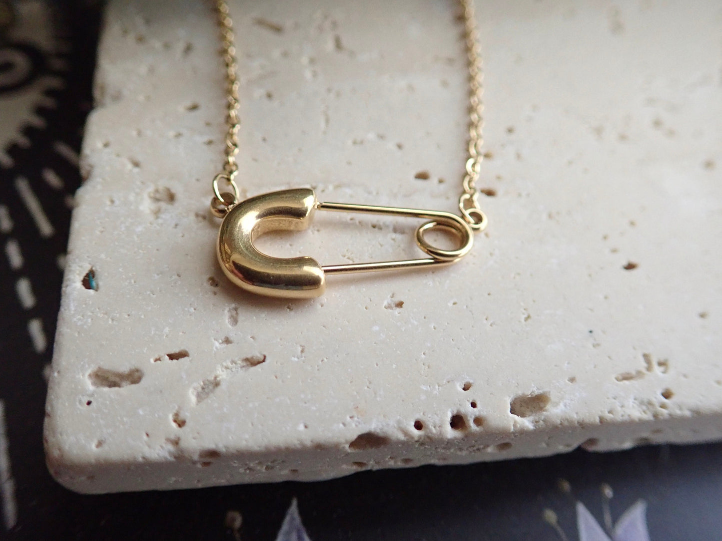 Gold Safety Pin Necklace – 14k Gold Plated – Dainty Punk-Inspired Jewelry – Edgy Minimalist Necklace – Layering Gift for Her