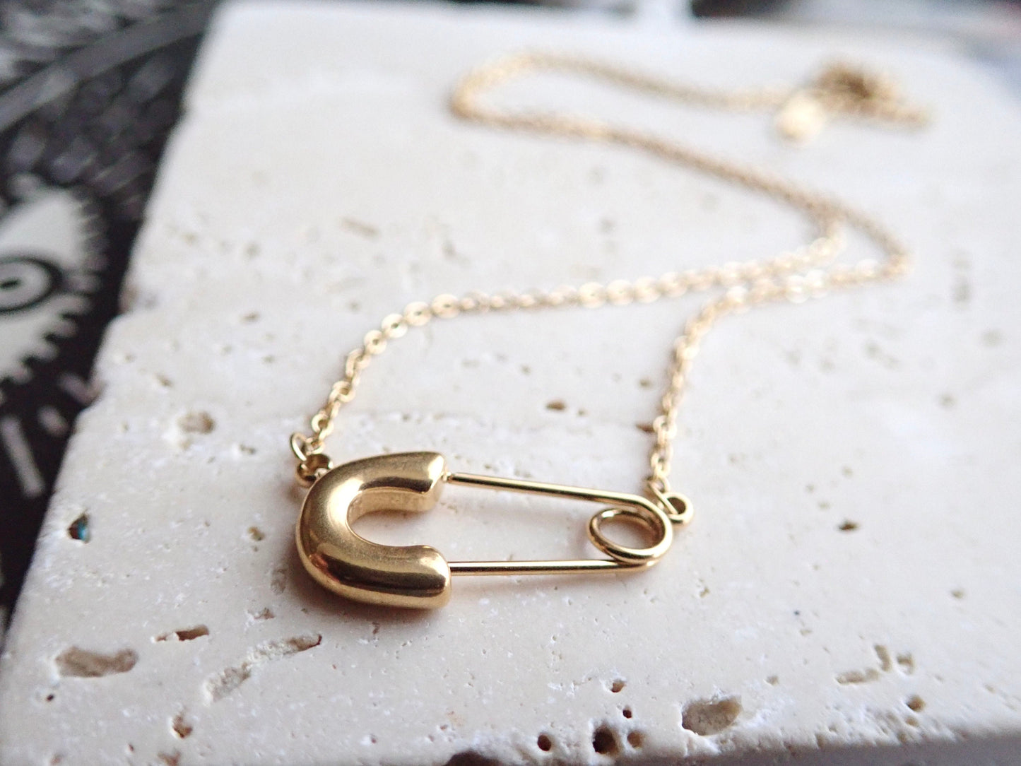 Gold Safety Pin Necklace – 14k Gold Plated – Dainty Punk-Inspired Jewelry – Edgy Minimalist Necklace – Layering Gift for Her