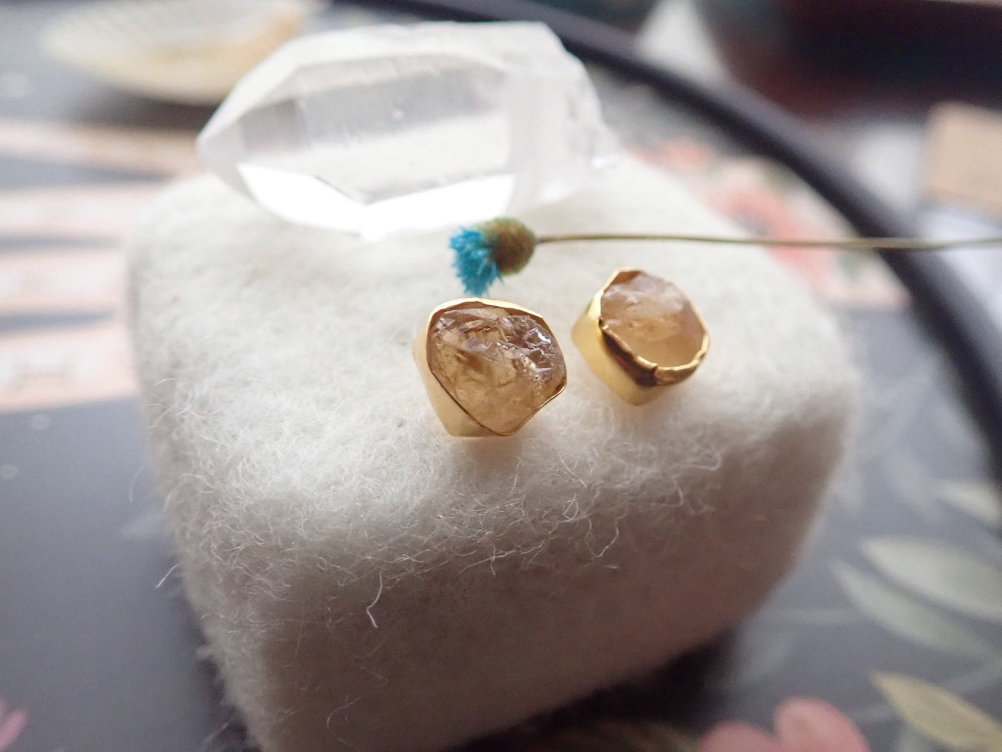 Raw Citrine Stud Earrings – 18k Gold Vermeil over Sterling Silver, Hypoallergenic