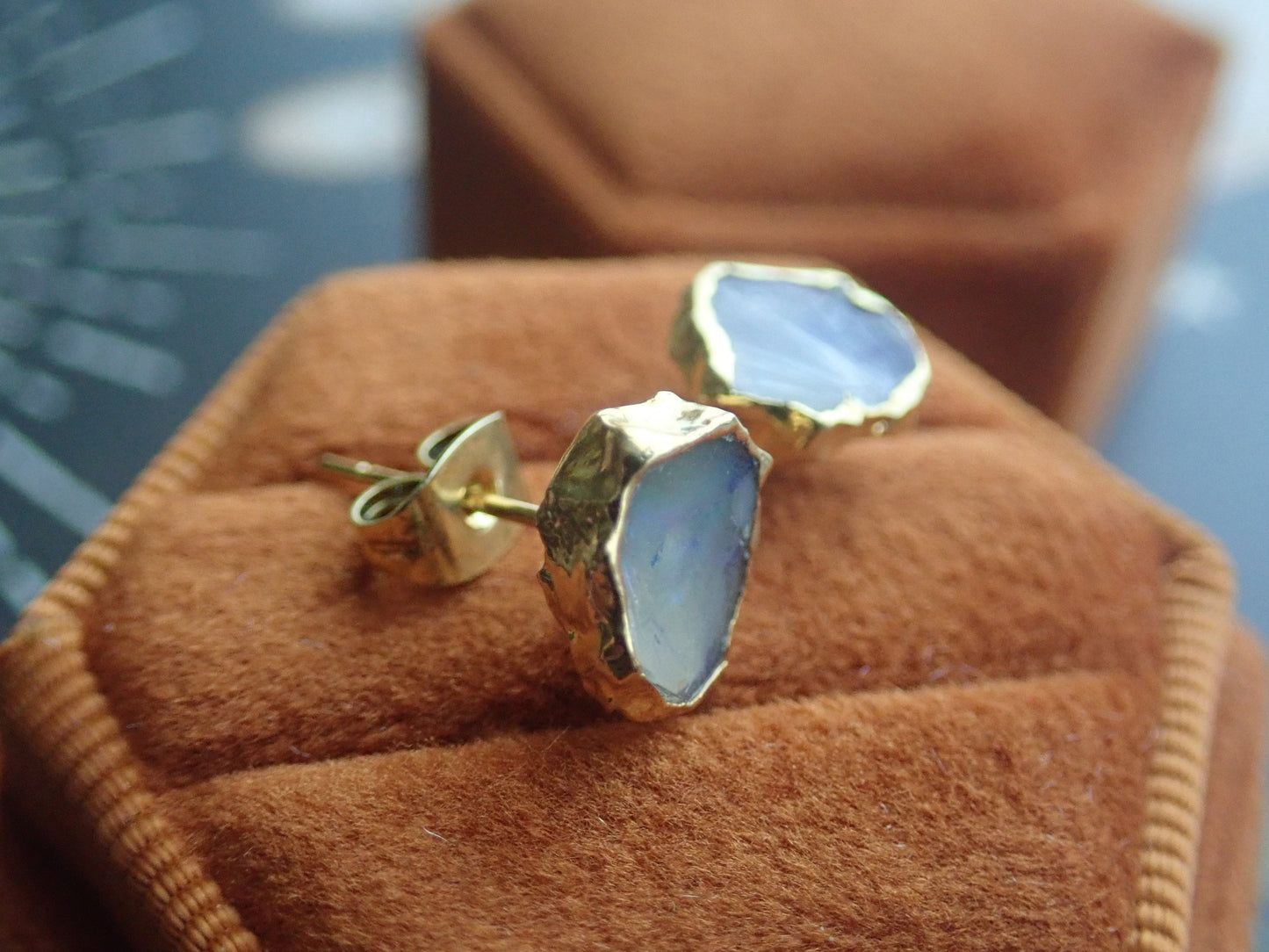 Clear Fire Opal Stud Earrings, October Birthstone Earrings, Opal Jewelry Gift
