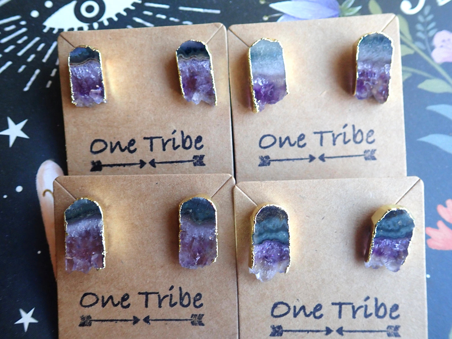Amethyst Slice Earrings - Geode Slice Stud Earrings - February Birthstone