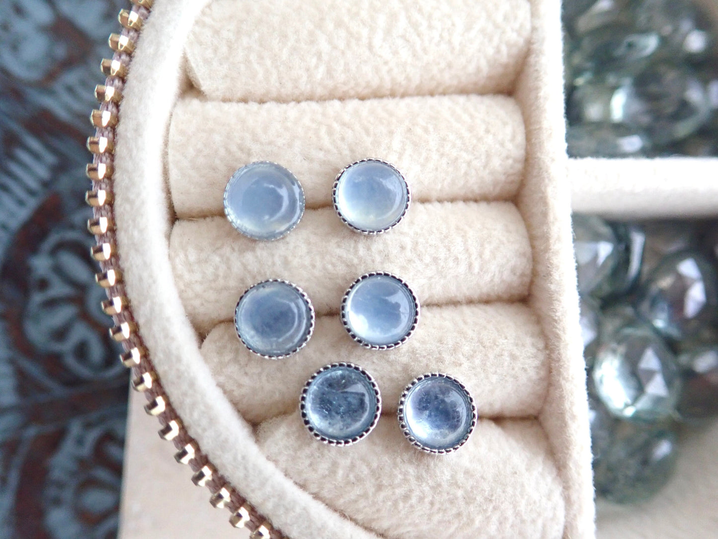 Small Round Aquamarine Stud Earrings – Sterling Silver Bezel Setting