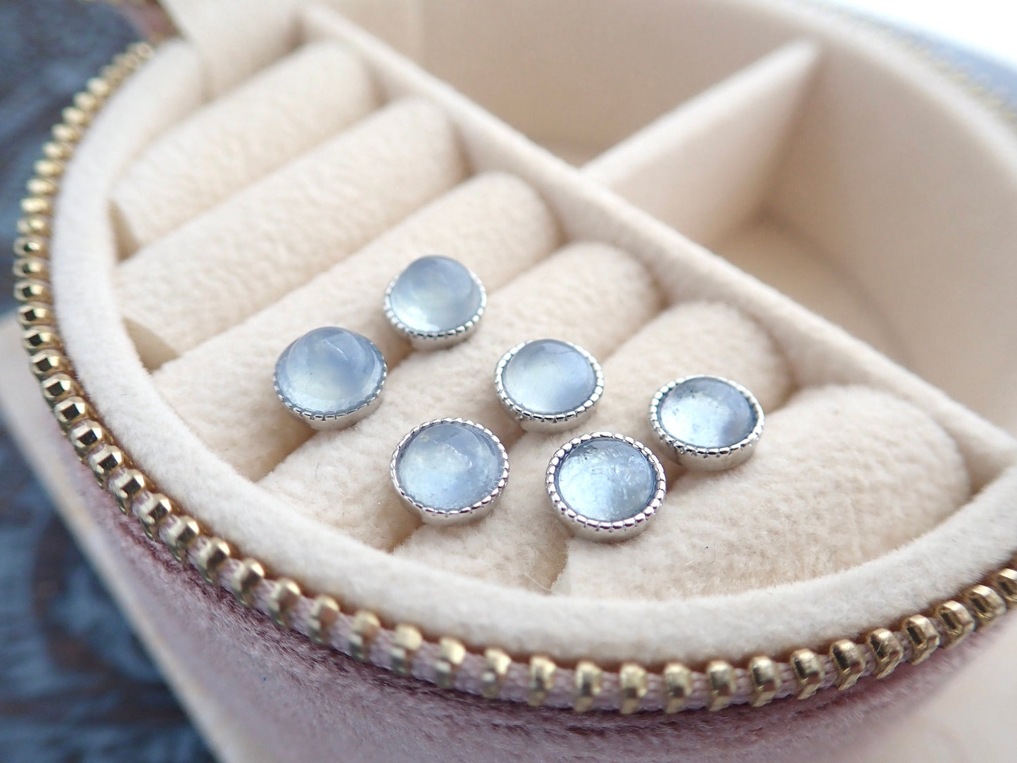 Small Round Aquamarine Stud Earrings – Sterling Silver Bezel Setting