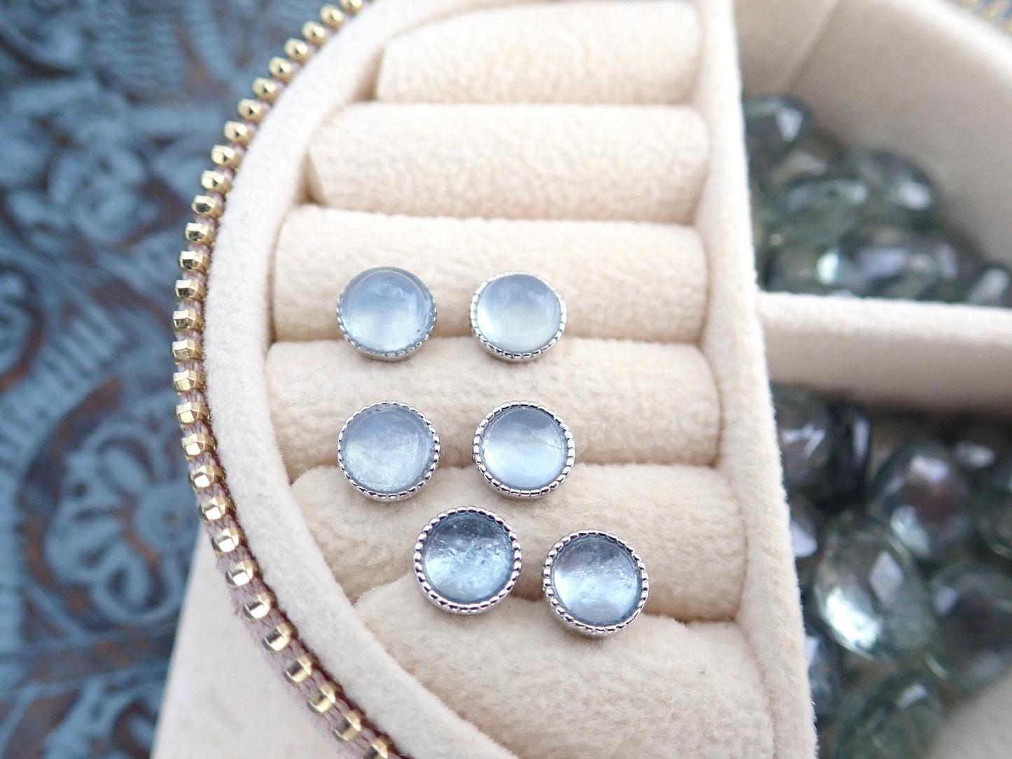 Small Round Aquamarine Stud Earrings – Sterling Silver Bezel Setting