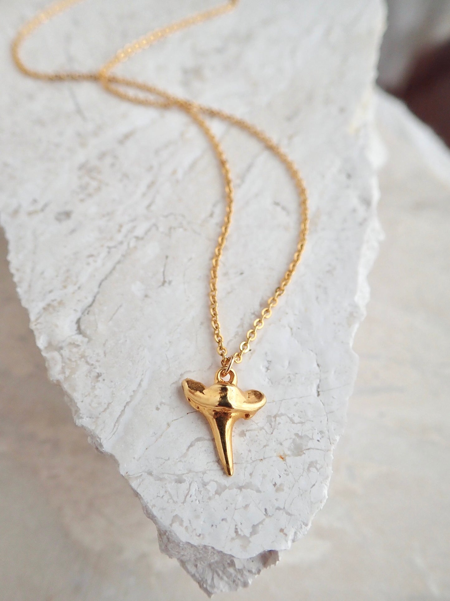 Minimalist Shark Tooth Necklace in Gold – Surfer Jewelry on 18k Gold Fill Chain