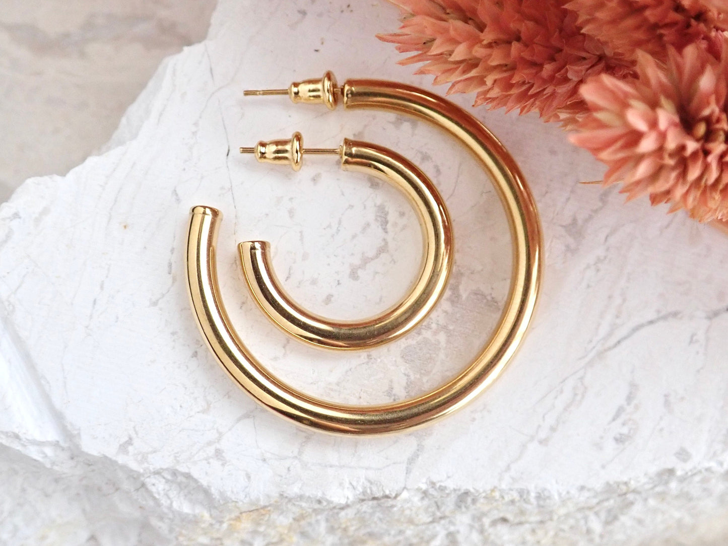 Gold Hoop Earrings Medium Large, WATERPROOF Hoops Earrings, Tube Hoop Earrings, Gold Hoop Earrings Thick, Anti Tarnish PVD, Gift for Her