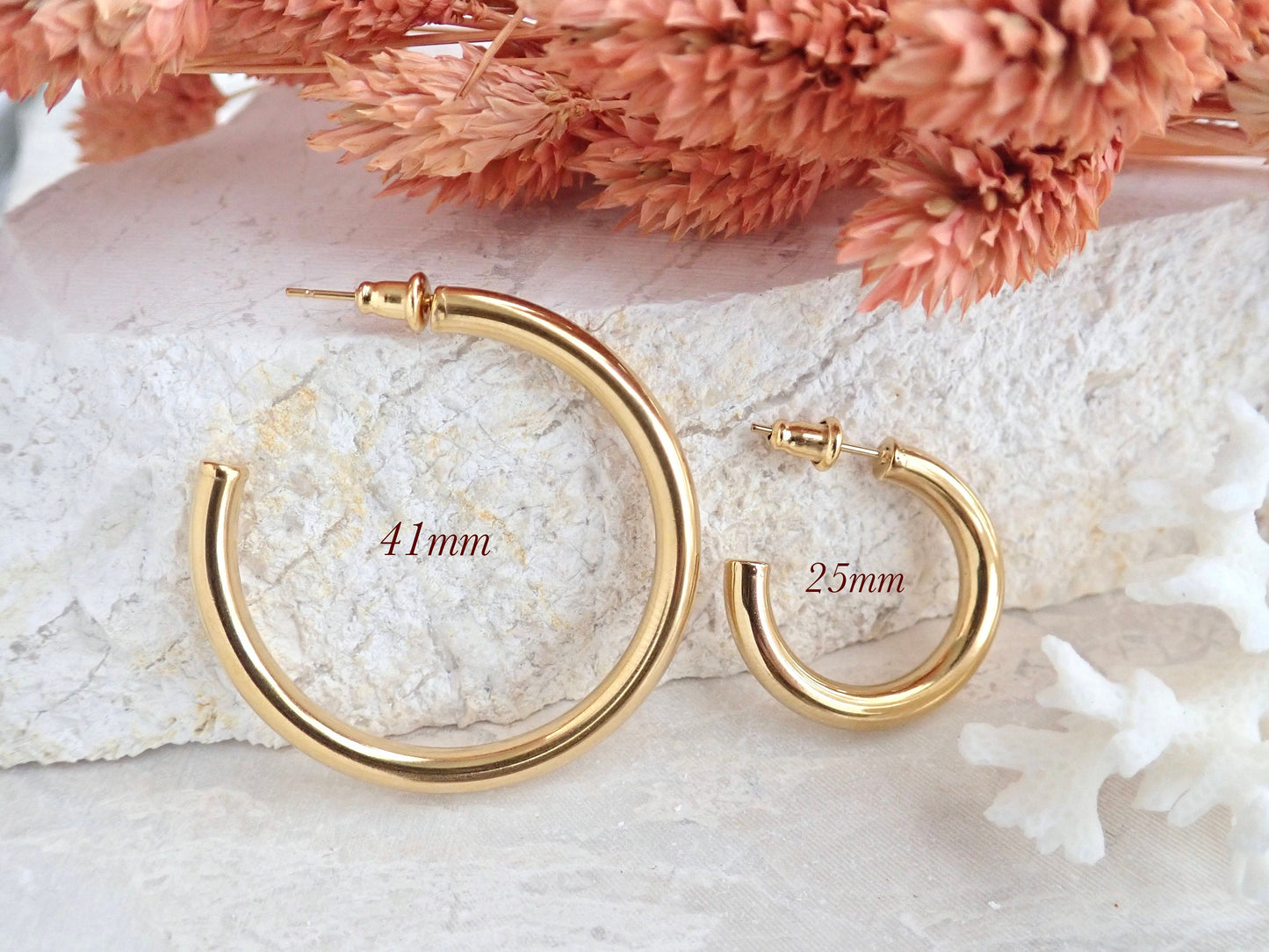 Gold Hoop Earrings Medium Large, WATERPROOF Hoops Earrings, Tube Hoop Earrings, Gold Hoop Earrings Thick, Anti Tarnish PVD, Gift for Her
