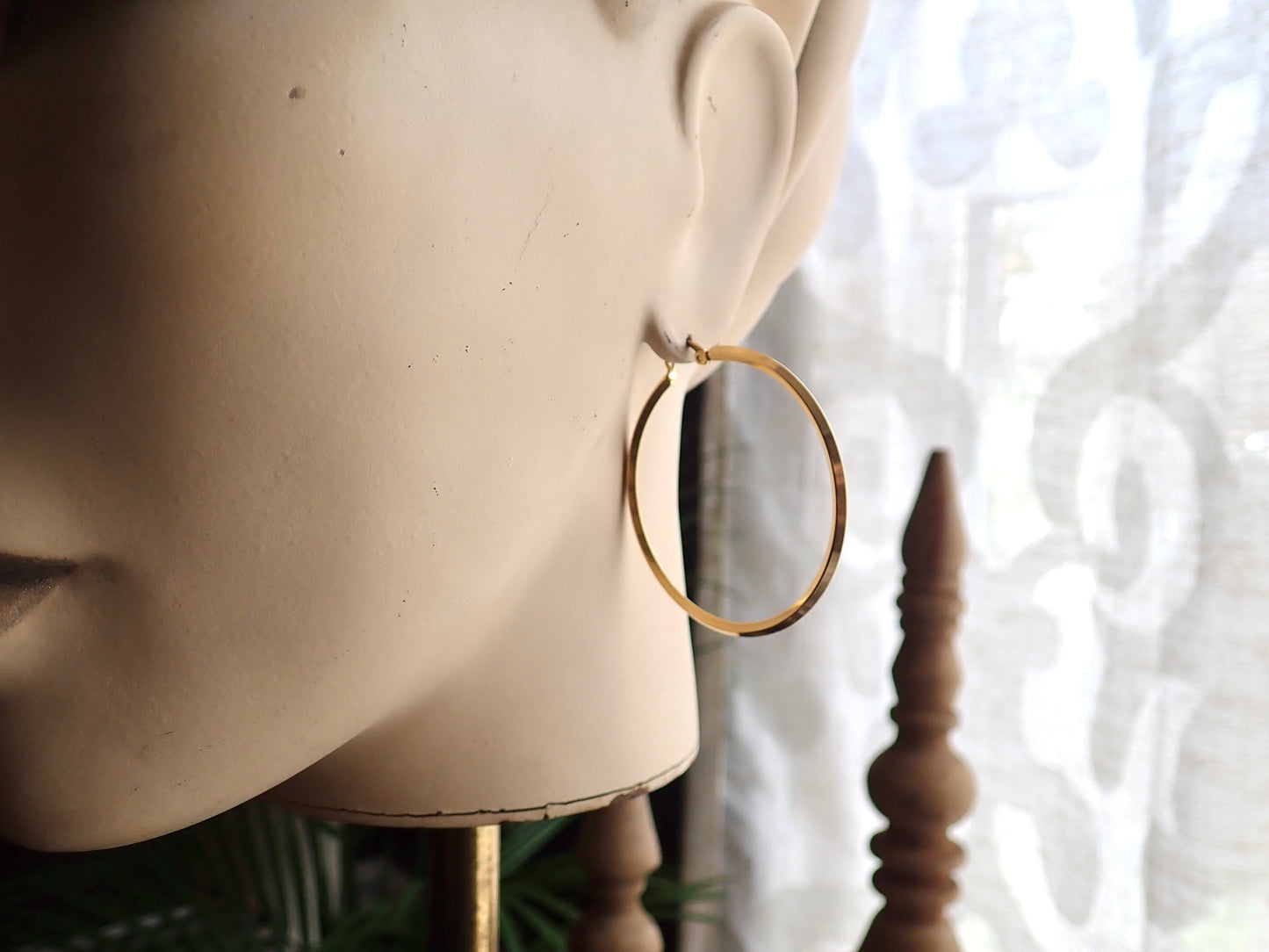 18K Gold No Tarnish Large Bevelled Hoop Earrings - PVD Stainless Steel Waterproof Jewelry, Perfect Everyday Hoops