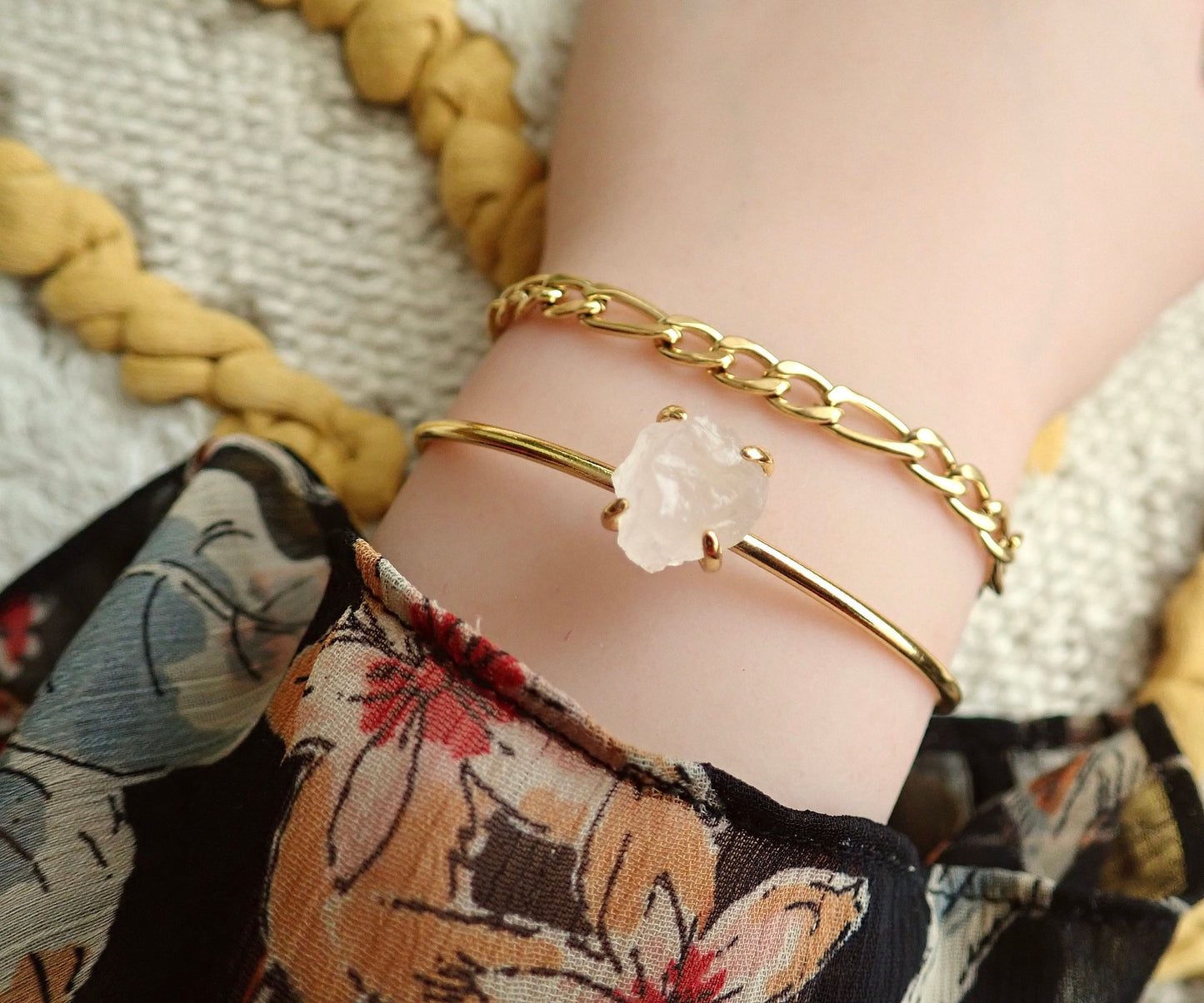 Waterproof Gold Filled Stacking Bracelets - Thick Chain Bracelet - Herringbone Bracelet- Curby Chain Crystal Bracelet