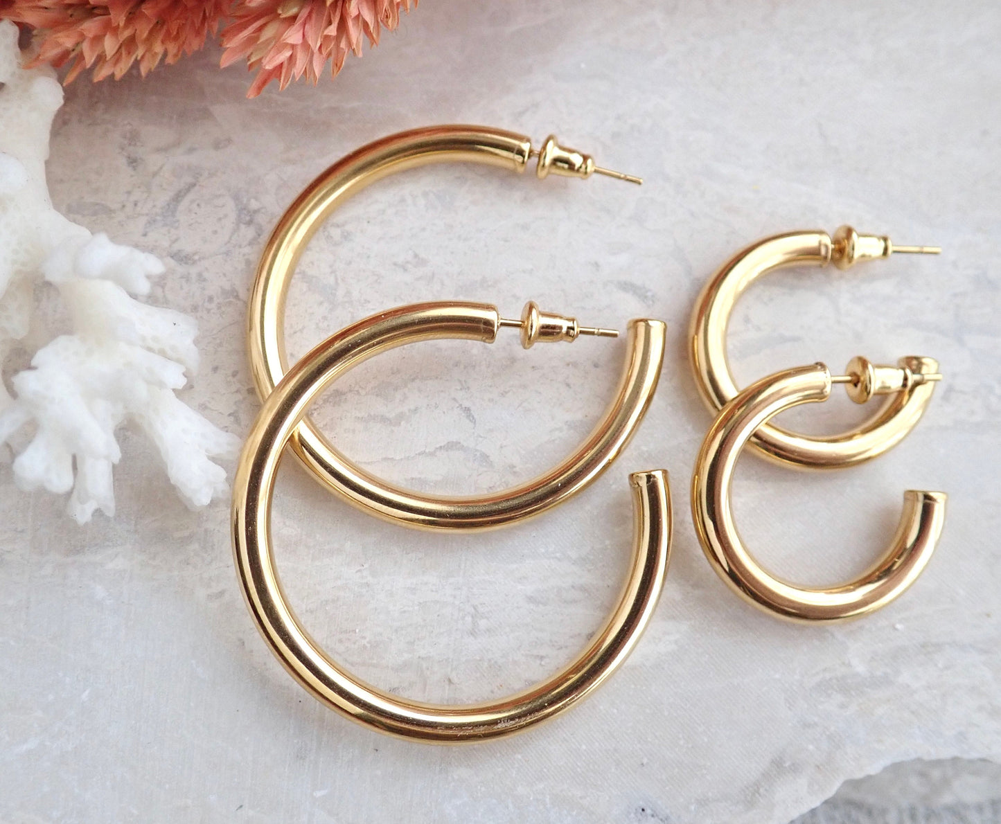 Gold Hoop Earrings Medium Large, WATERPROOF Hoops Earrings, Tube Hoop Earrings, Gold Hoop Earrings Thick, Anti Tarnish PVD, Gift for Her