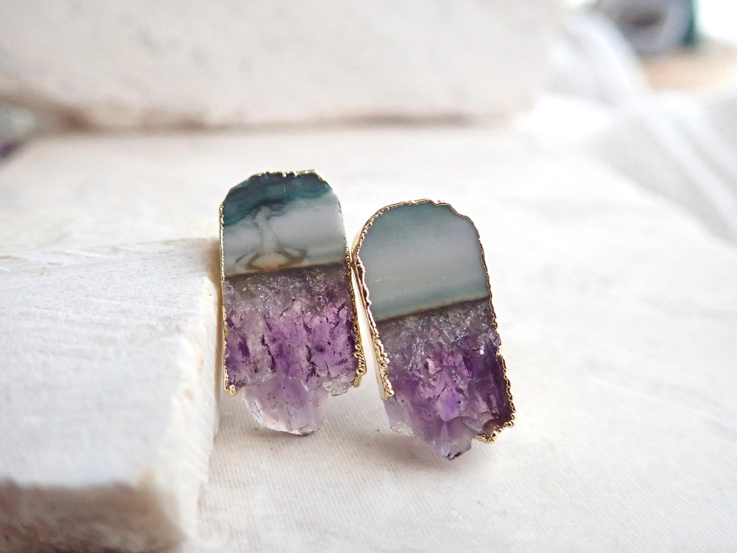 Amethyst Slice Earrings - Geode Slice Stud Earrings - February Birthstone