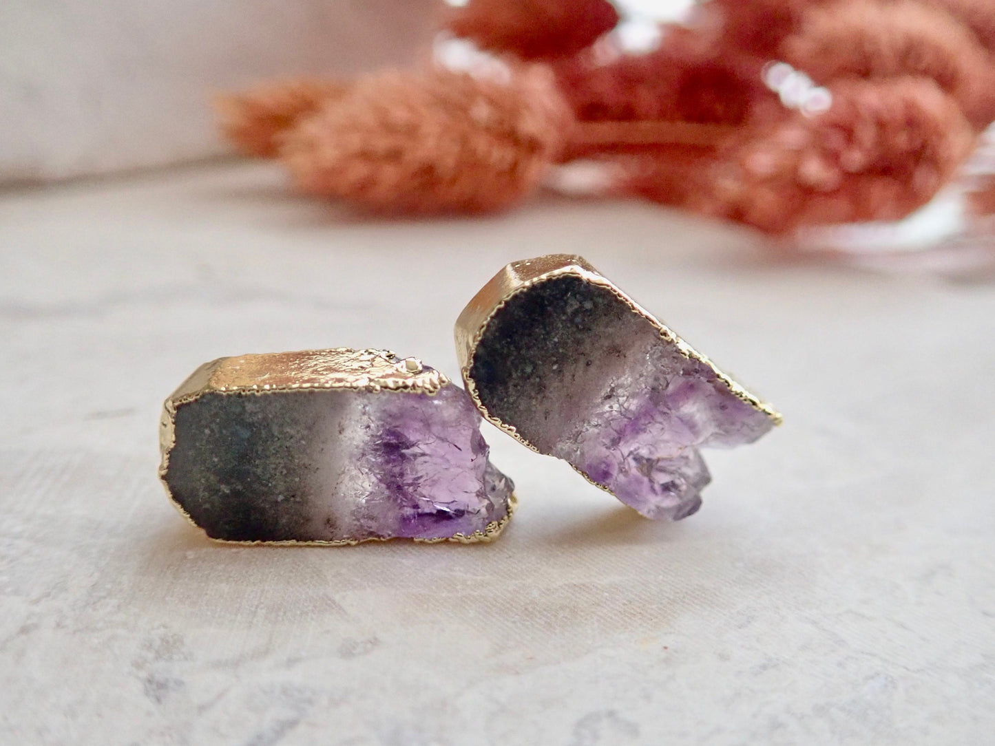 Amethyst Slice Earrings - Geode Slice Stud Earrings - February Birthstone
