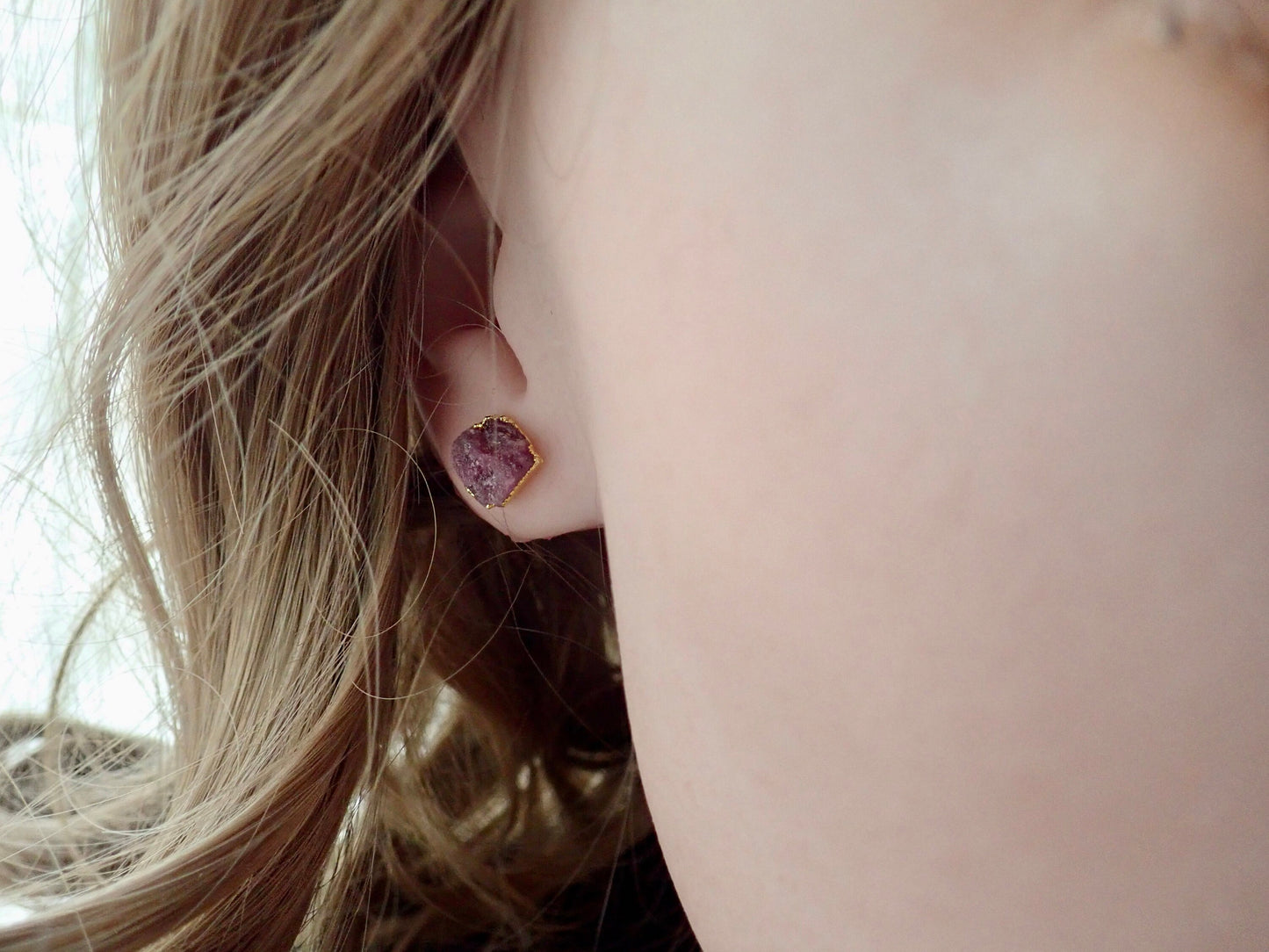 Raw Ruby Stud Earrings – Rough Gemstones in 14k Gold Over Sterling Silver, July Birthstone Jewelry