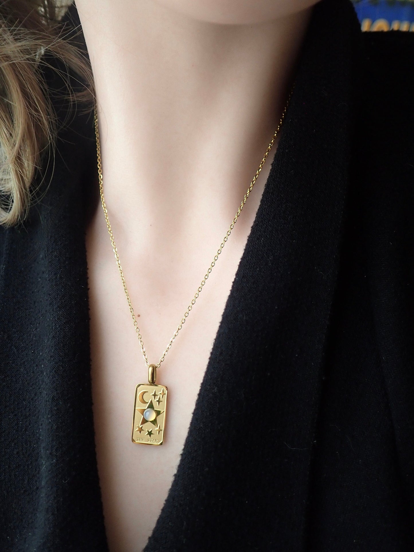 Small Gold Tarot Card Pendant Necklace - No Tarnish Waterproof Jewelry, Metaphysical Jewelry