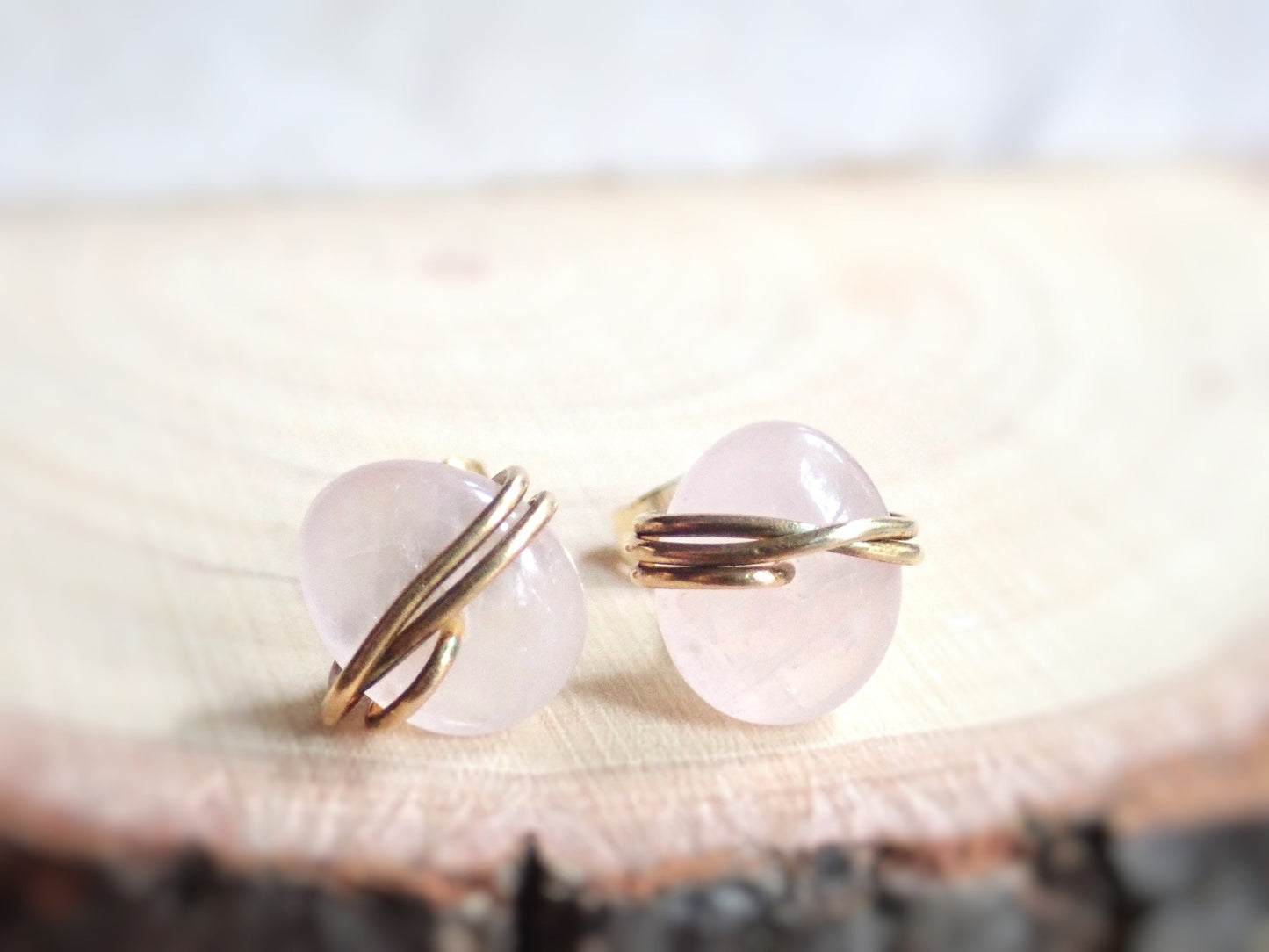 Rose Quartz Stud Earrings | Wire Wrapped Gemstone Earrings, Pink Crystal Post Earrings, Rose Quartz Jewelry, January Birthstone Gift for Her