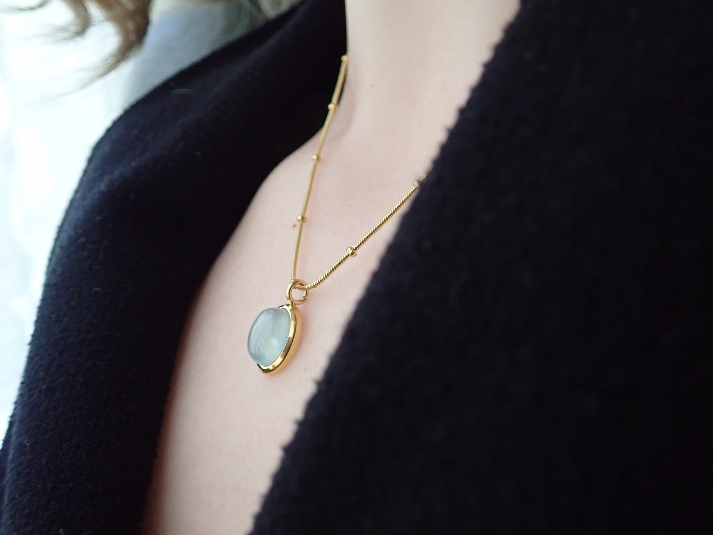 Waterproof Gemstone Necklace, Aquamarine Crystal Pendant Necklace, Aquamarine Jewelry, Birthstone Jewelry Gift for Her, Bridal Jewelry
