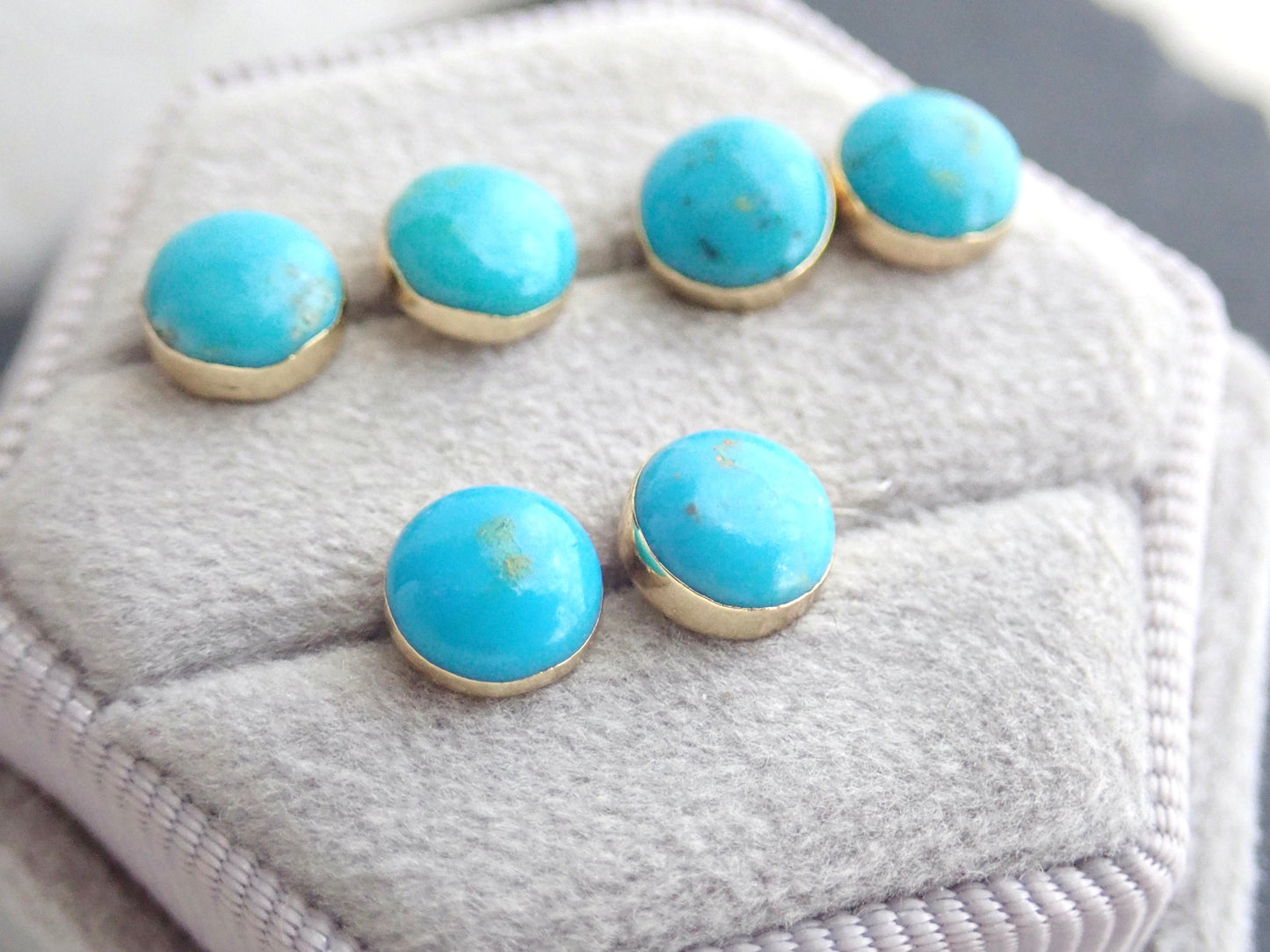Genuine Turquoise Stud Earrings – 14k Gold Electroplated Setting