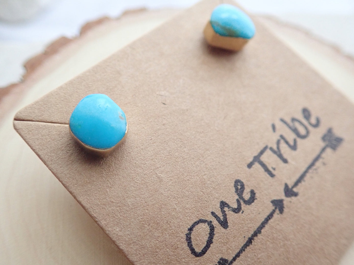 Genuine Turquoise Stud Earrings – 14k Gold Electroplated Setting