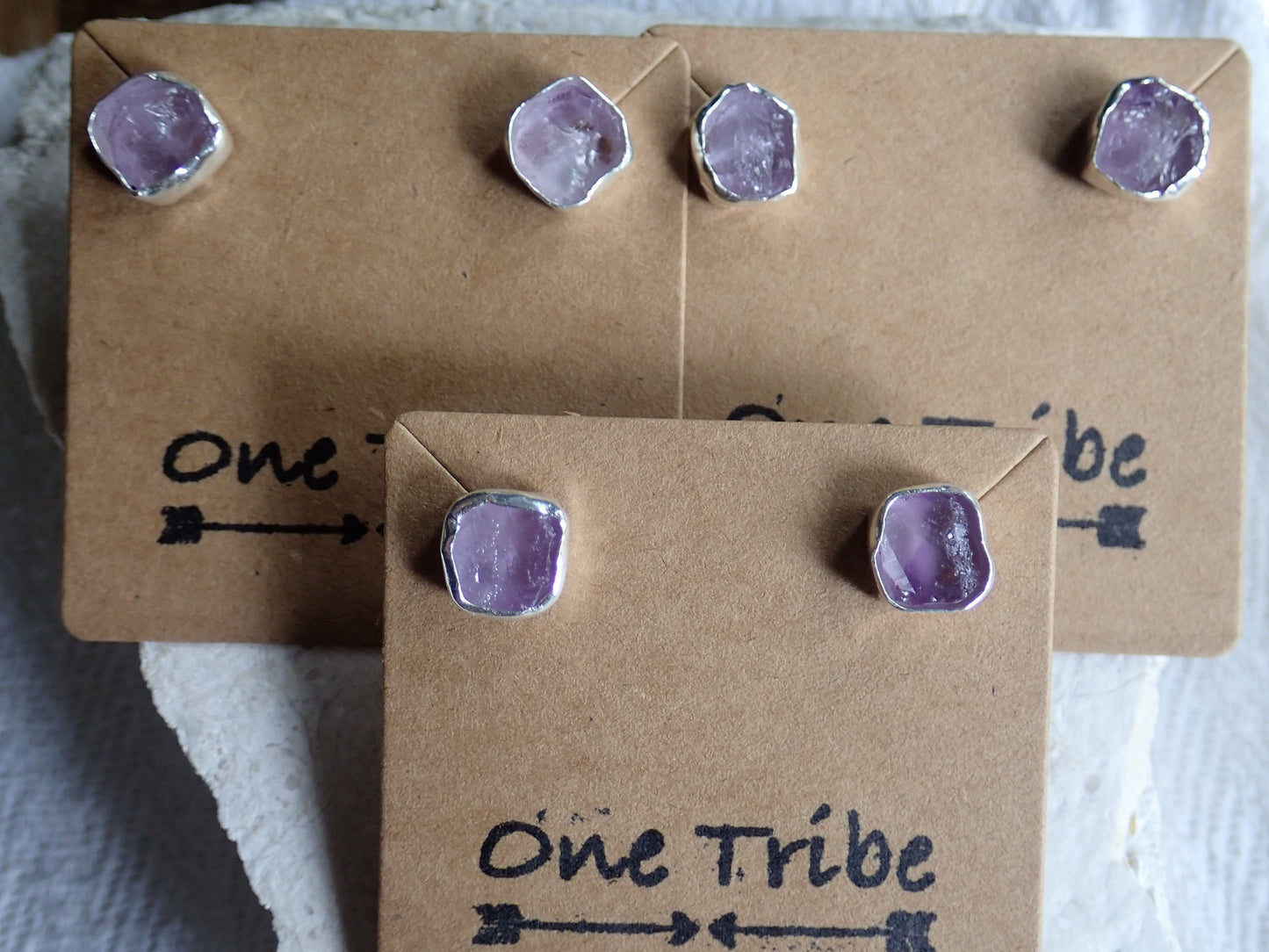 Raw Amethyst Gemstone Earrings – 14k Gold or Sterling Silver Stud Setting - February Birthstone Gift