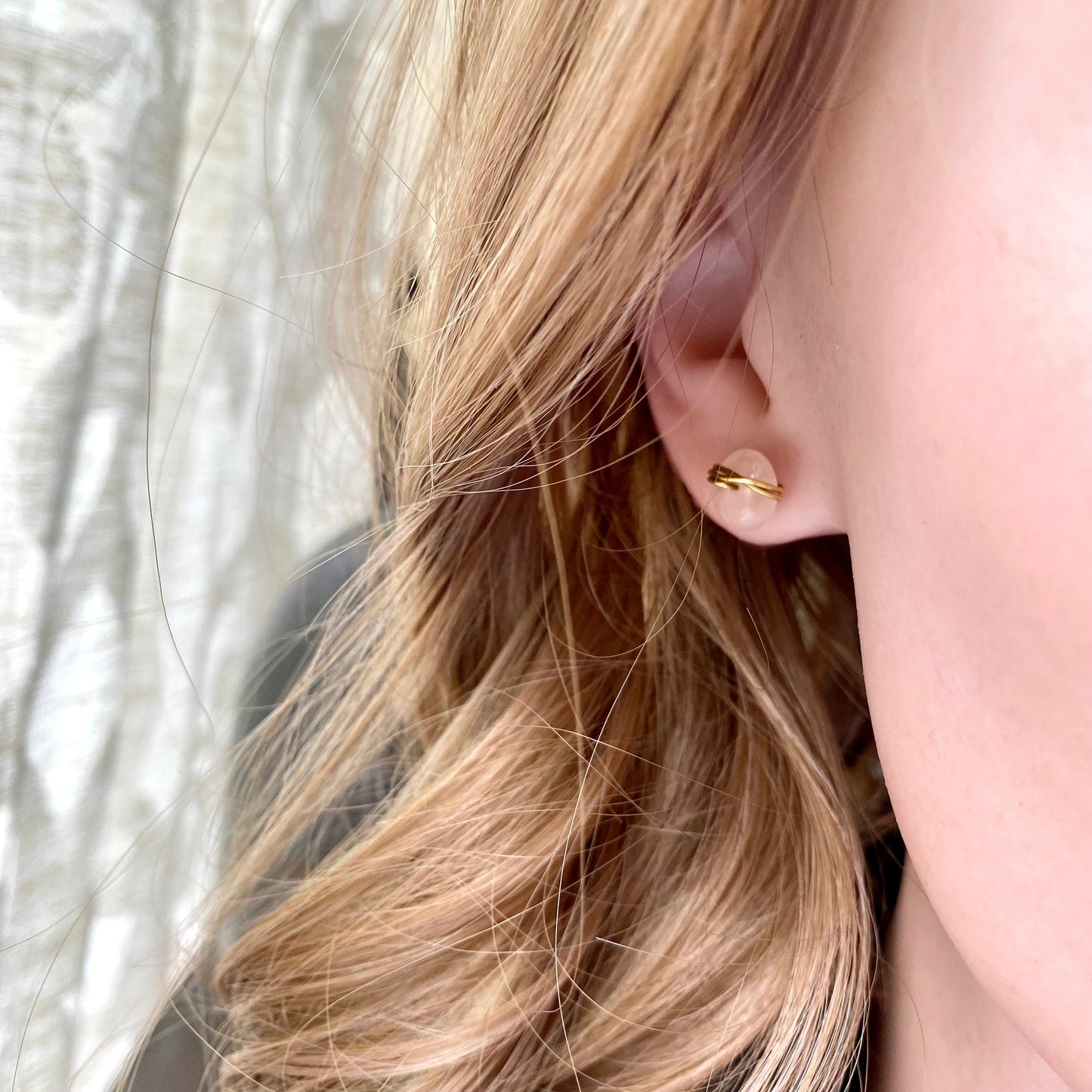 Rose Quartz Stud Earrings | Wire Wrapped Gemstone Earrings, Pink Crystal Post Earrings, Rose Quartz Jewelry, January Birthstone Gift for Her