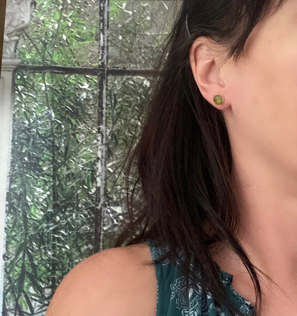 Raw Peridot Stud Earrings - Natural Green Crystal Gemstone - August Birthday Gift