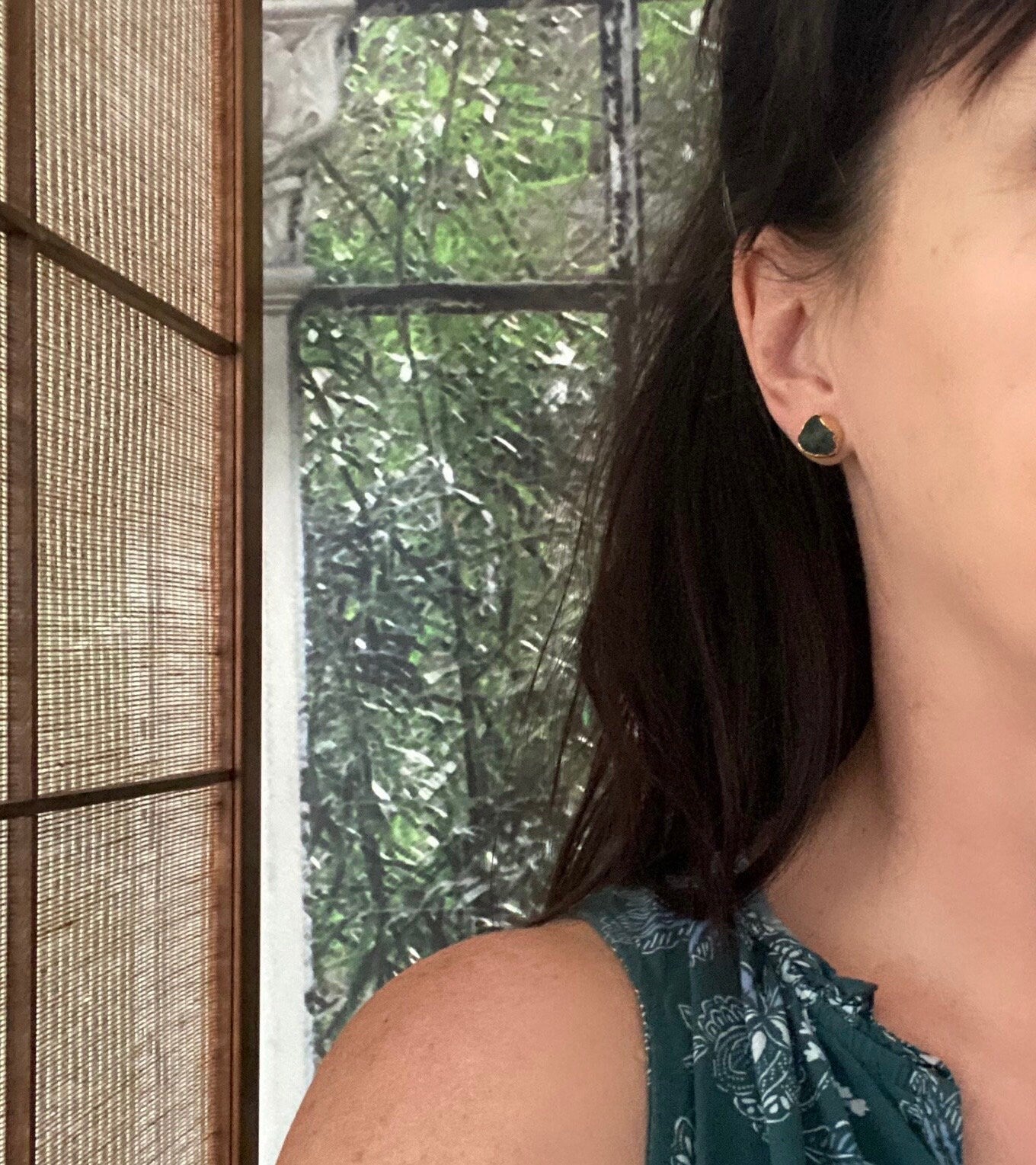 Raw Emerald Stud Earrings Electroplated in 14k Gold - NaturalGemstone Jewelry - May Birthstone Gift